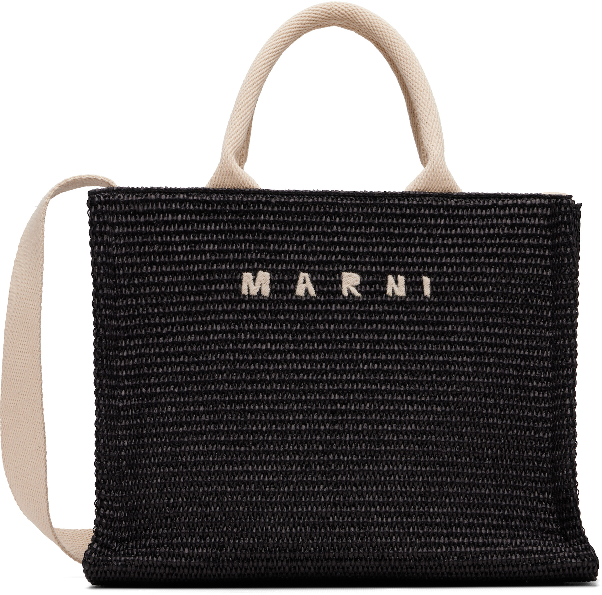 Marni - ブラック スモール Raffia-Effect トートバッグ