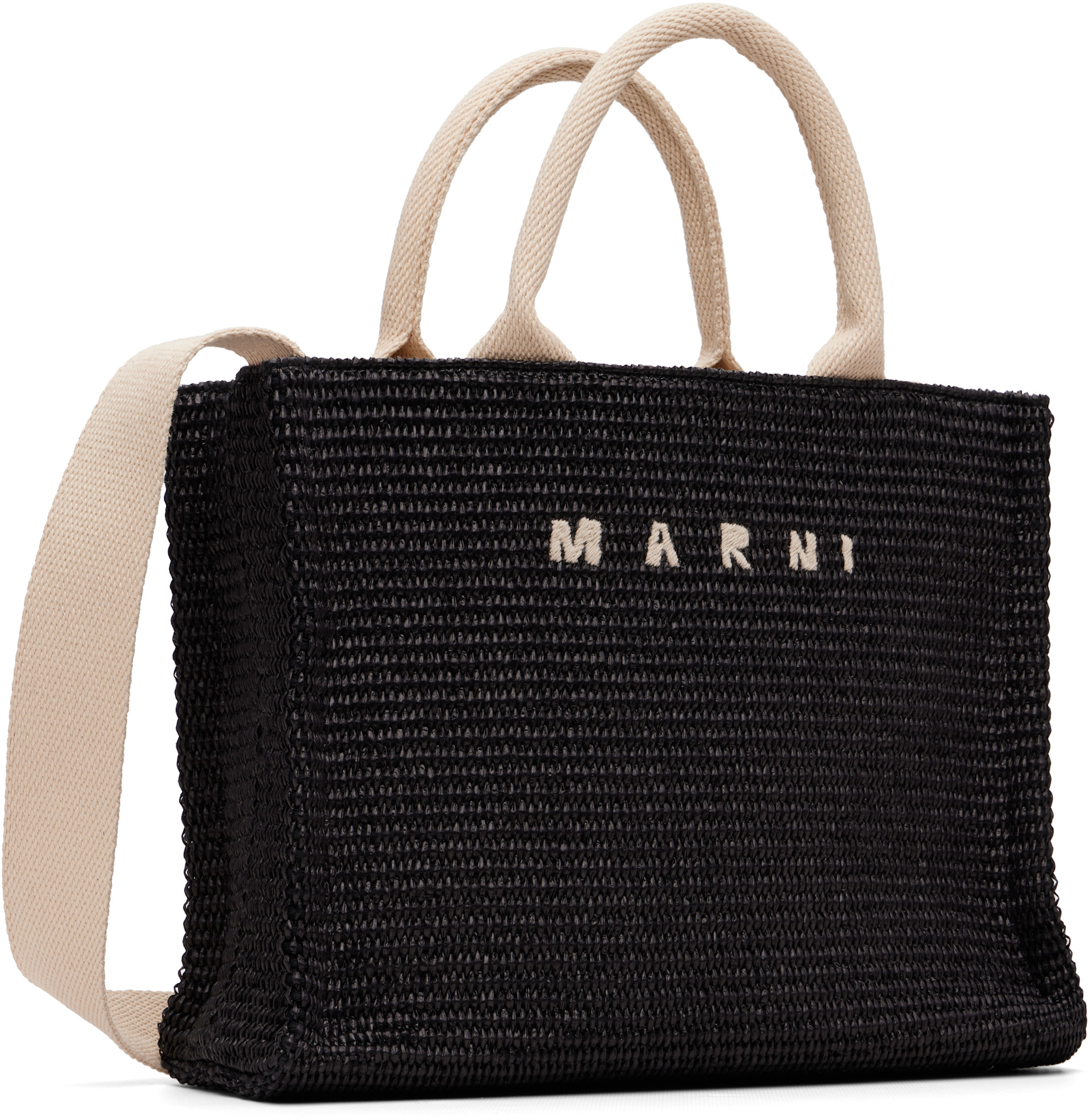 Marni - ブラック スモール Raffia-Effect トートバッグ