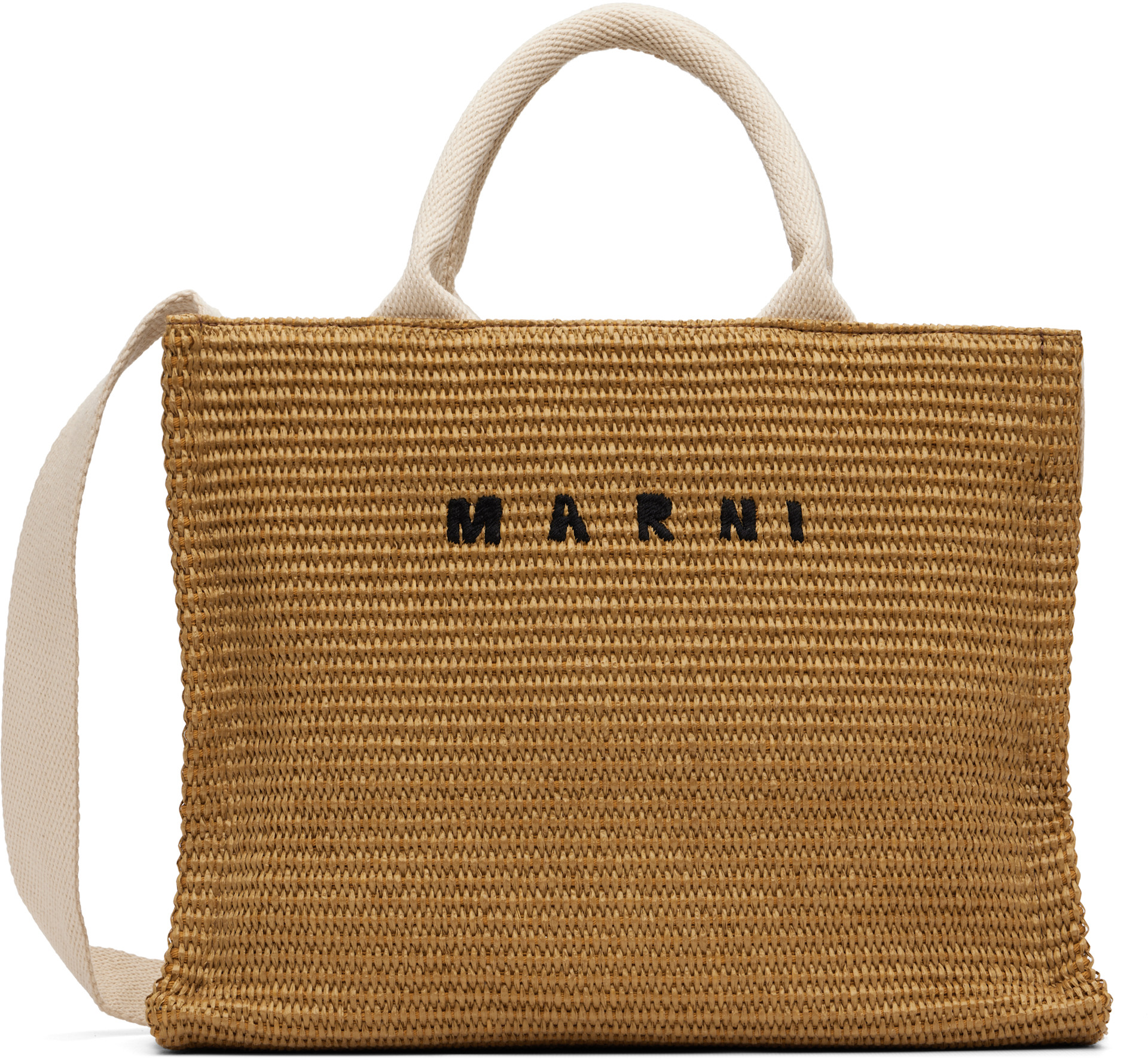 Marni - Petit cabas brun clair à effet raphia