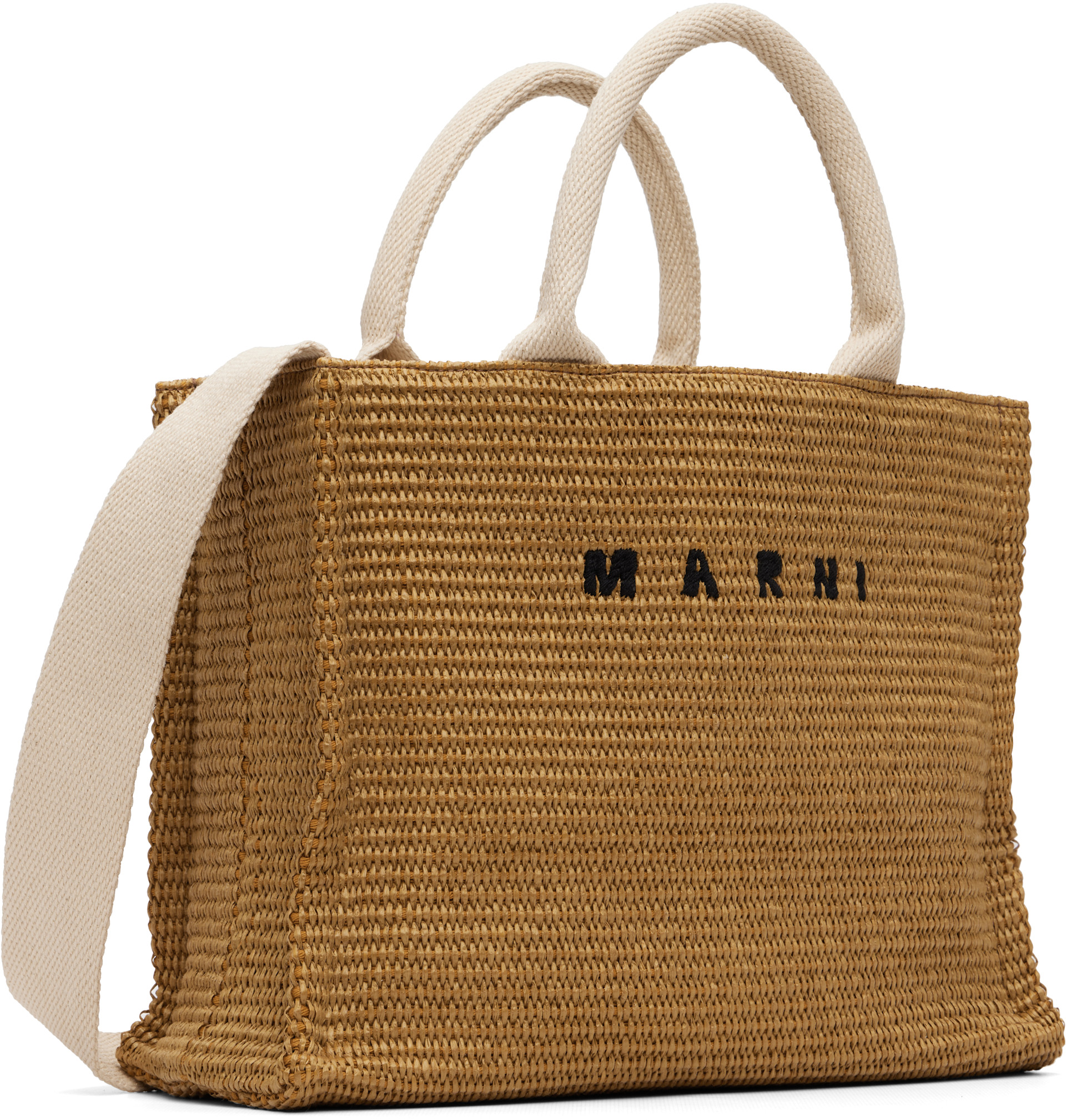 Marni - Petit cabas brun clair à effet raphia