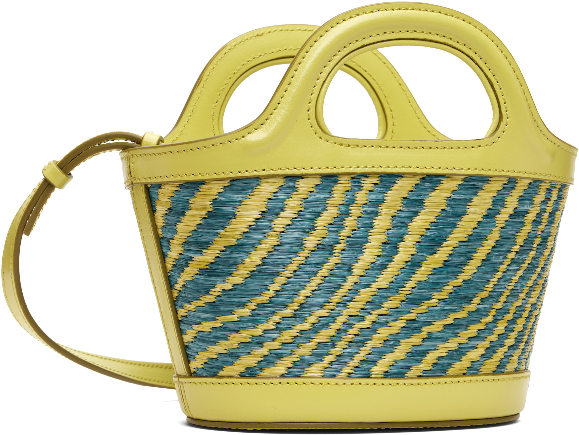 Marni: Green Wavy Raffia-Effect Tropicalia Micro Tote | SSENSE