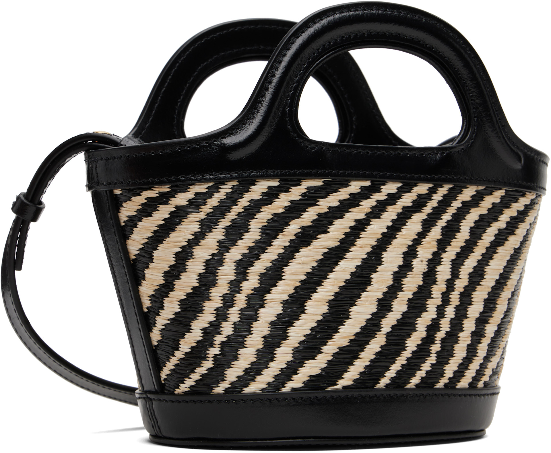 Marni: Black & White Wavy Raffia-Effect Tropicalia Micro Tote | SSENSE