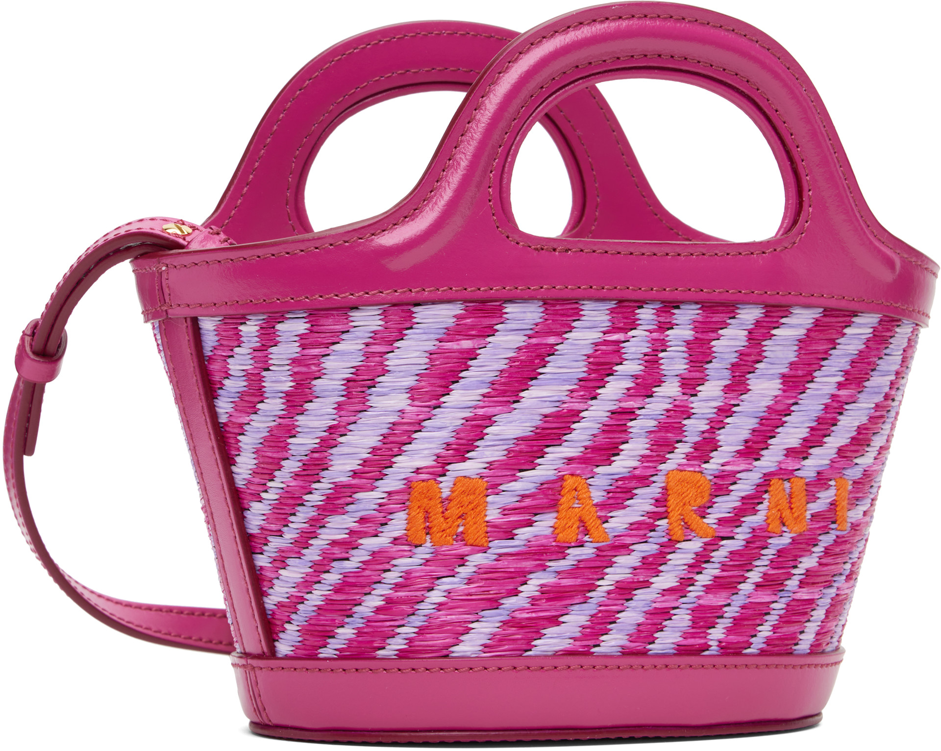 Marni - Micro cabas Tropicalia rose à effet raphia