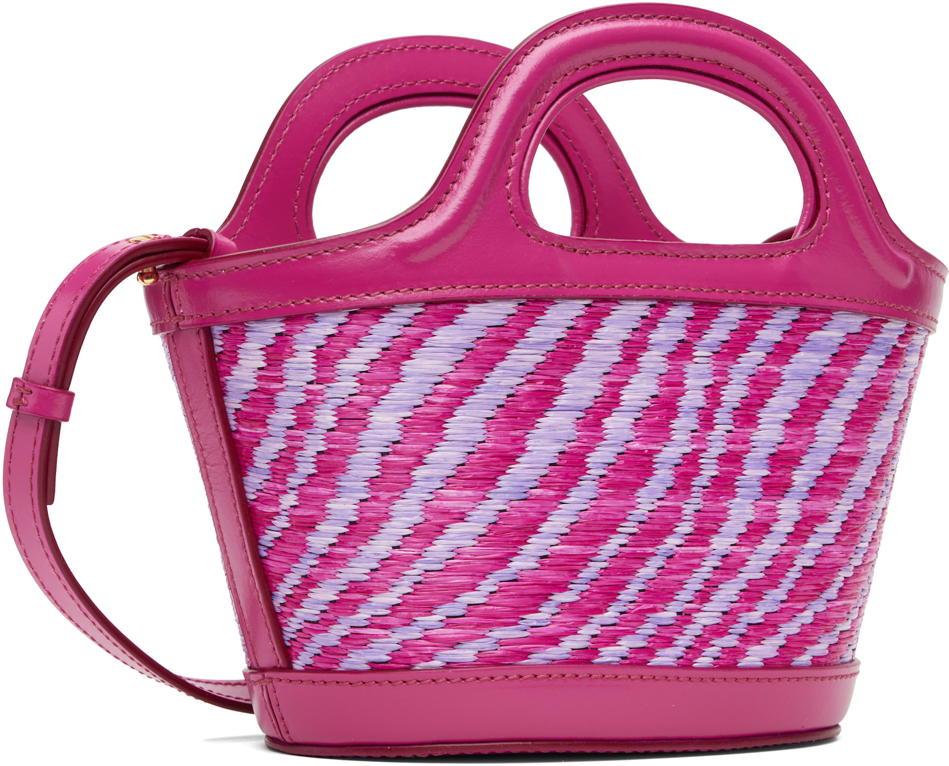 Marni - Micro cabas Tropicalia rose à effet raphia