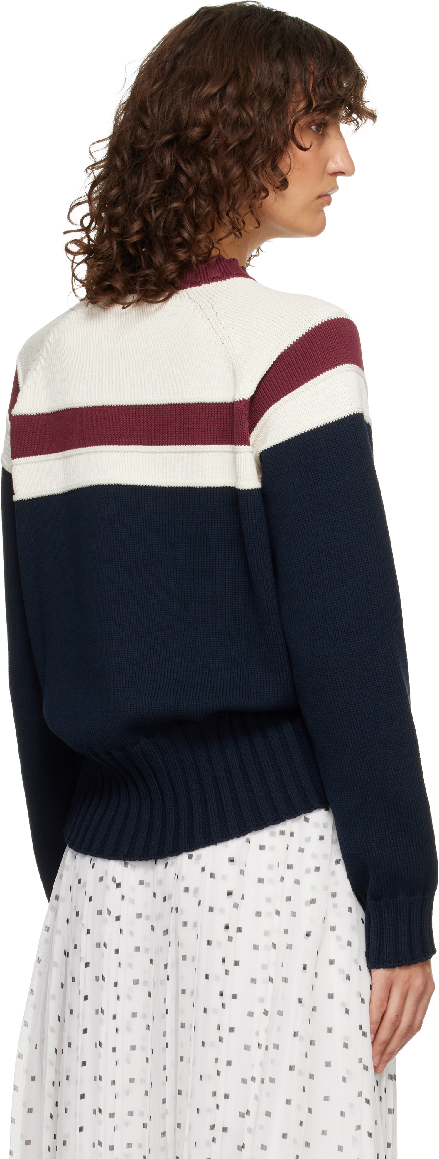 Marni - Pull blanc cassé et bleu marine en coton à rayures