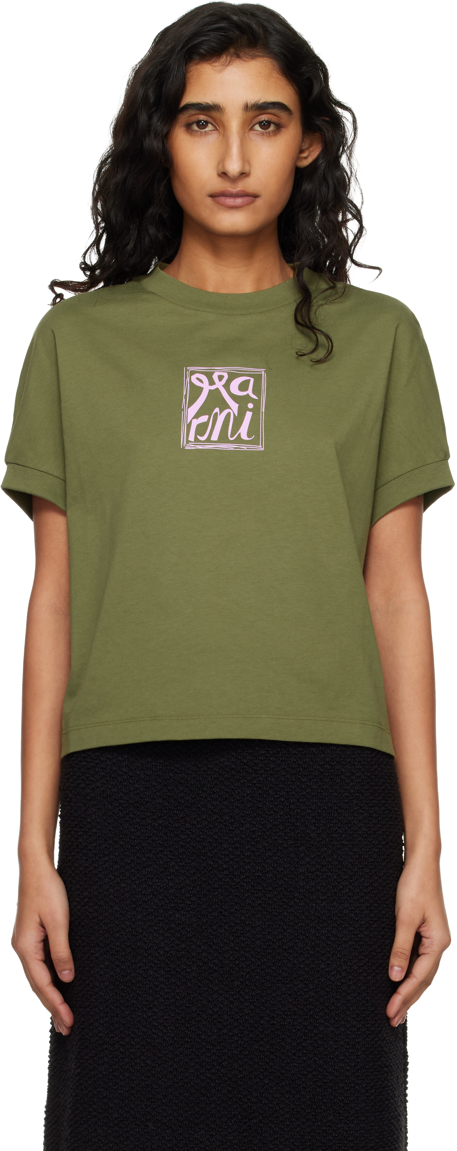 Marni: Green Marni Logo Flame Print Jersey T-shirt | SSENSE