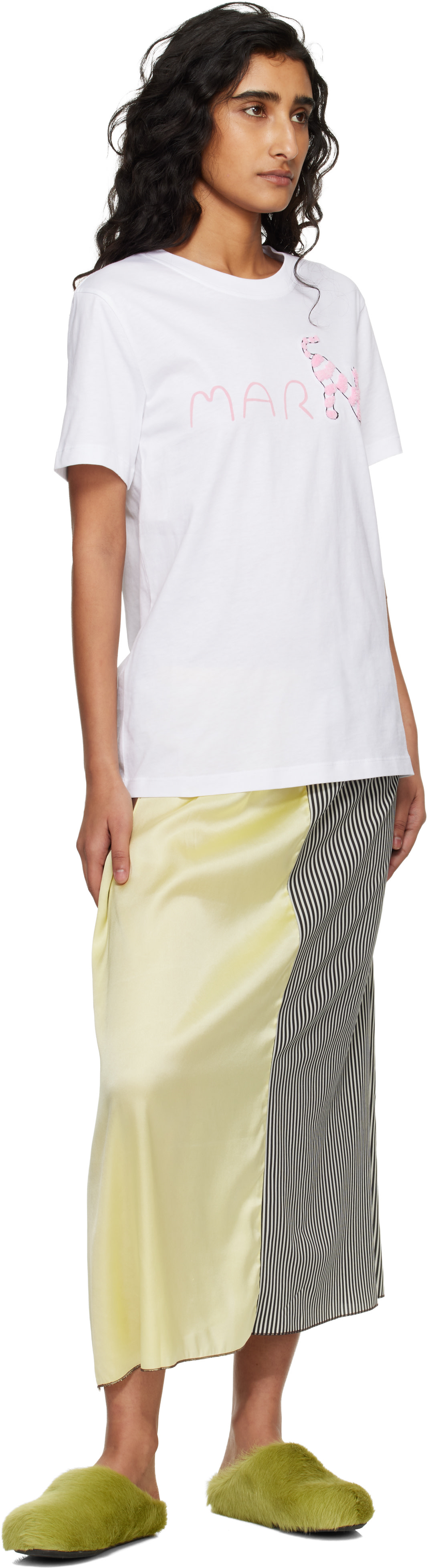 Marni: White Marni Logo Flock Fluffy Cat Jersey T-shirt | SSENSE