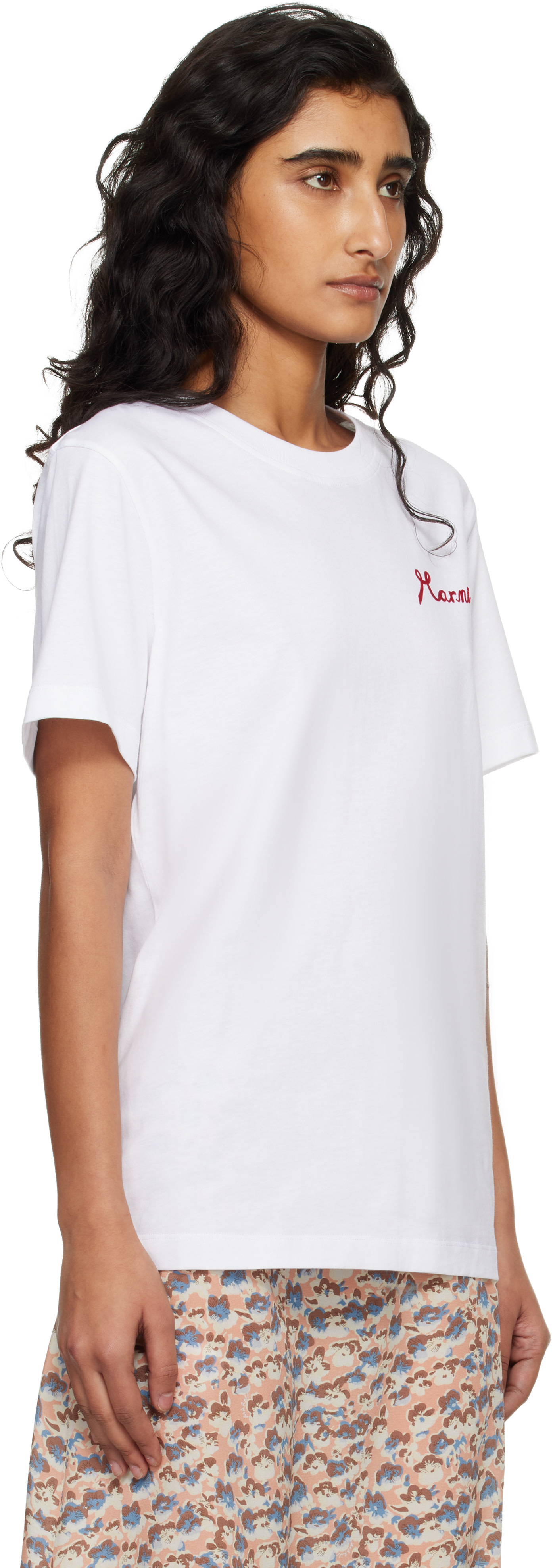 Marni: ホワイト Flocked Marni Logo コットン Tシャツ | SSENSE 日本