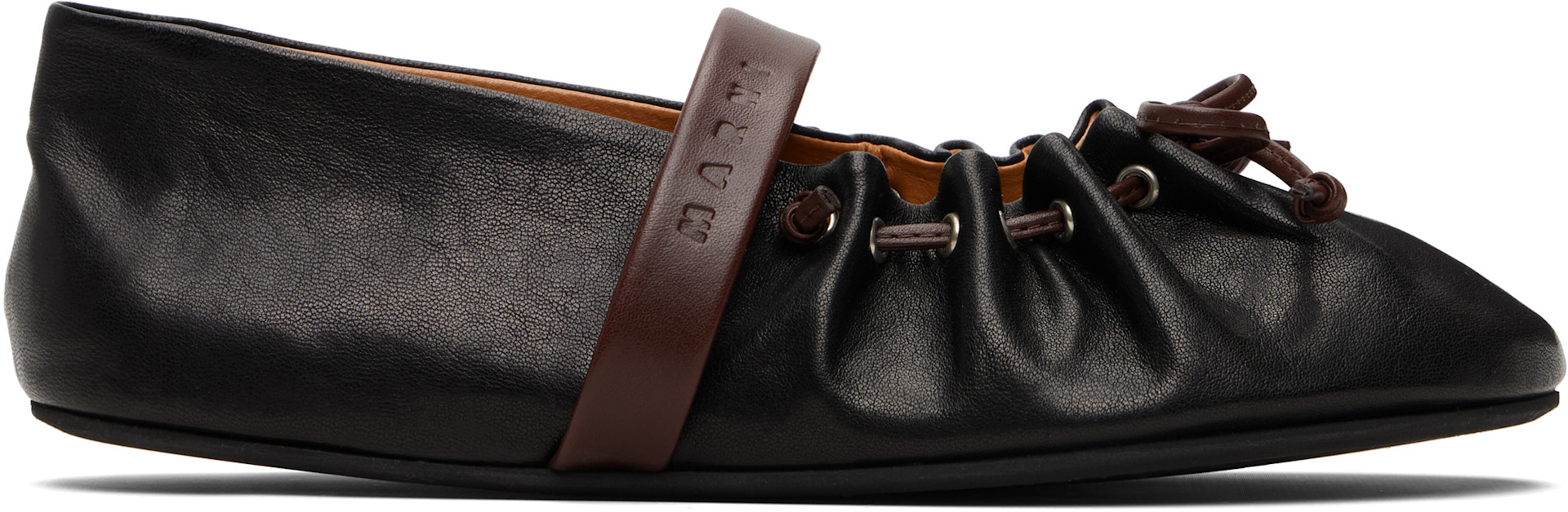 Marni: ブラック ソフト レザー メリージェーン バレエシューズ