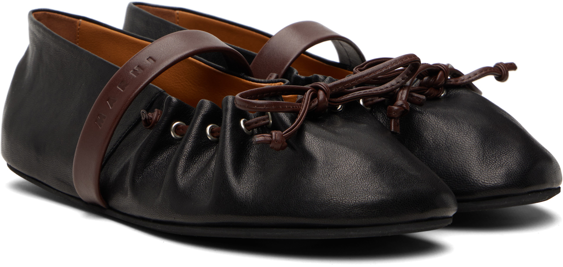 MARNI メリージェーン バレーシューズ ファー Marni: ブラック ソフト レザー メリージェーン バレエシューズ