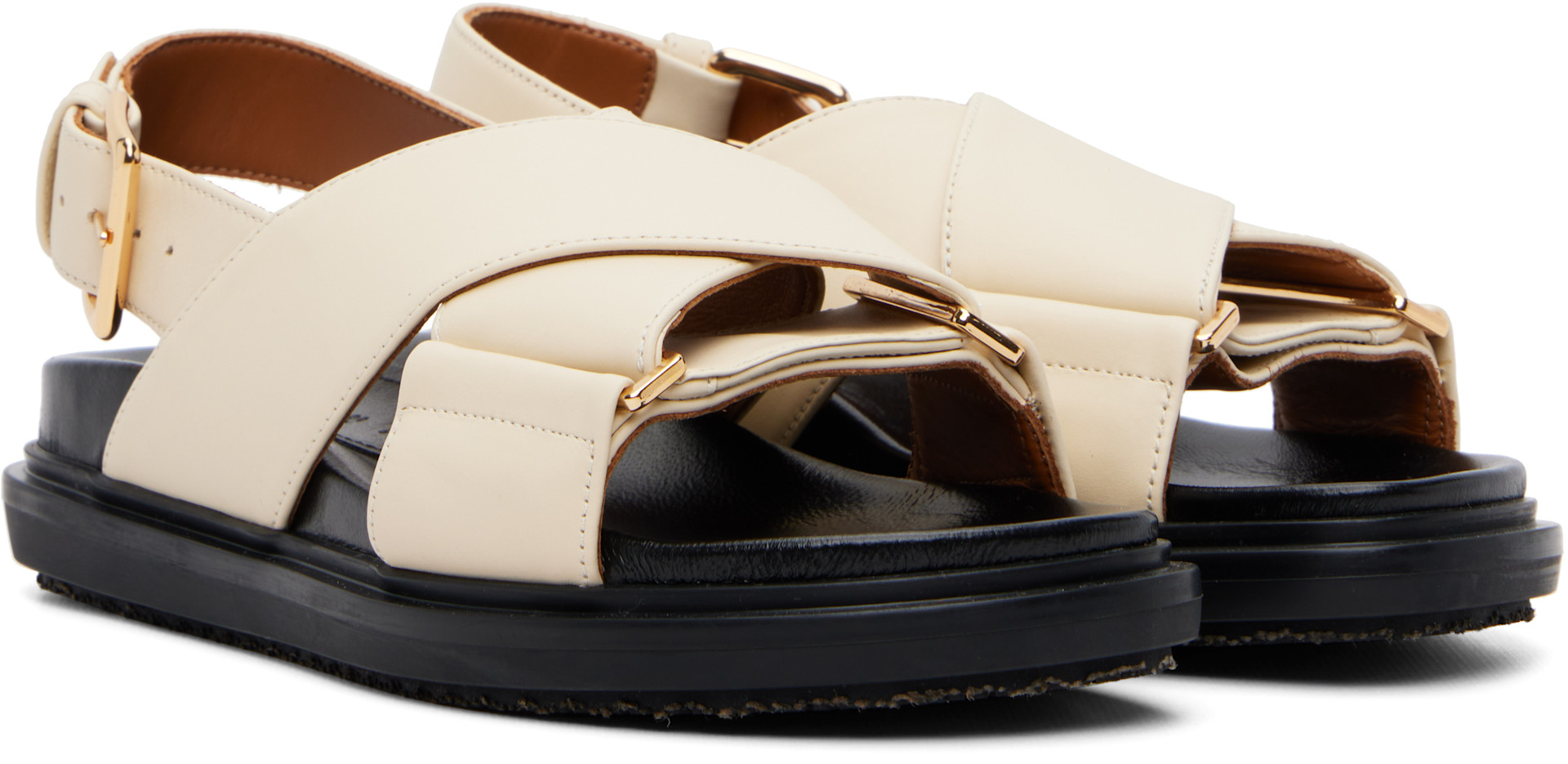 MARNI fussbetサンダル オフホワイト×カーキ 37 Marni: Off-White Leather Fussbett Sandals | SSENSE