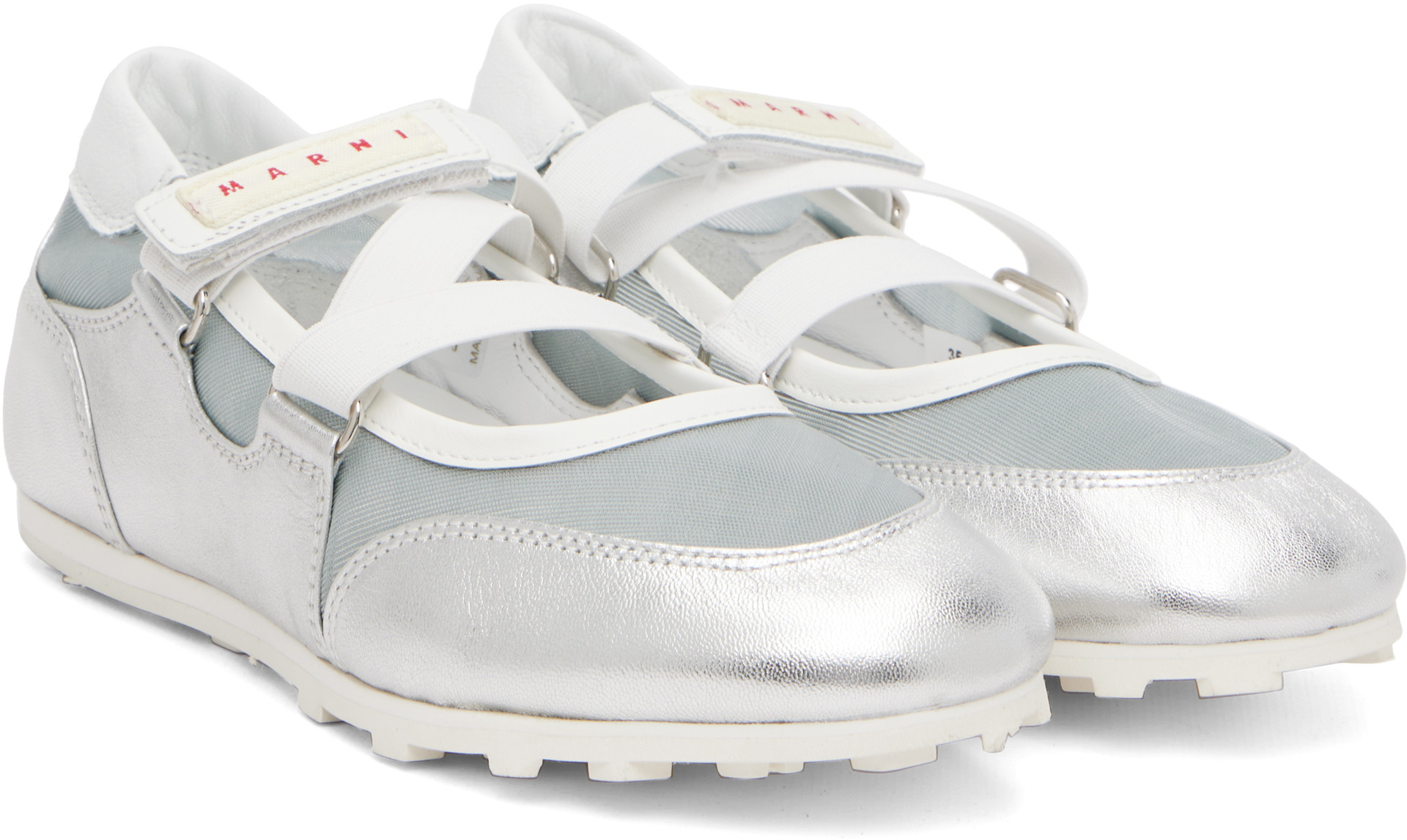 MARNI シルバー　スニーカー Marni: Silver & Blue Mary Jane Velcro Sneakers | SSENSE