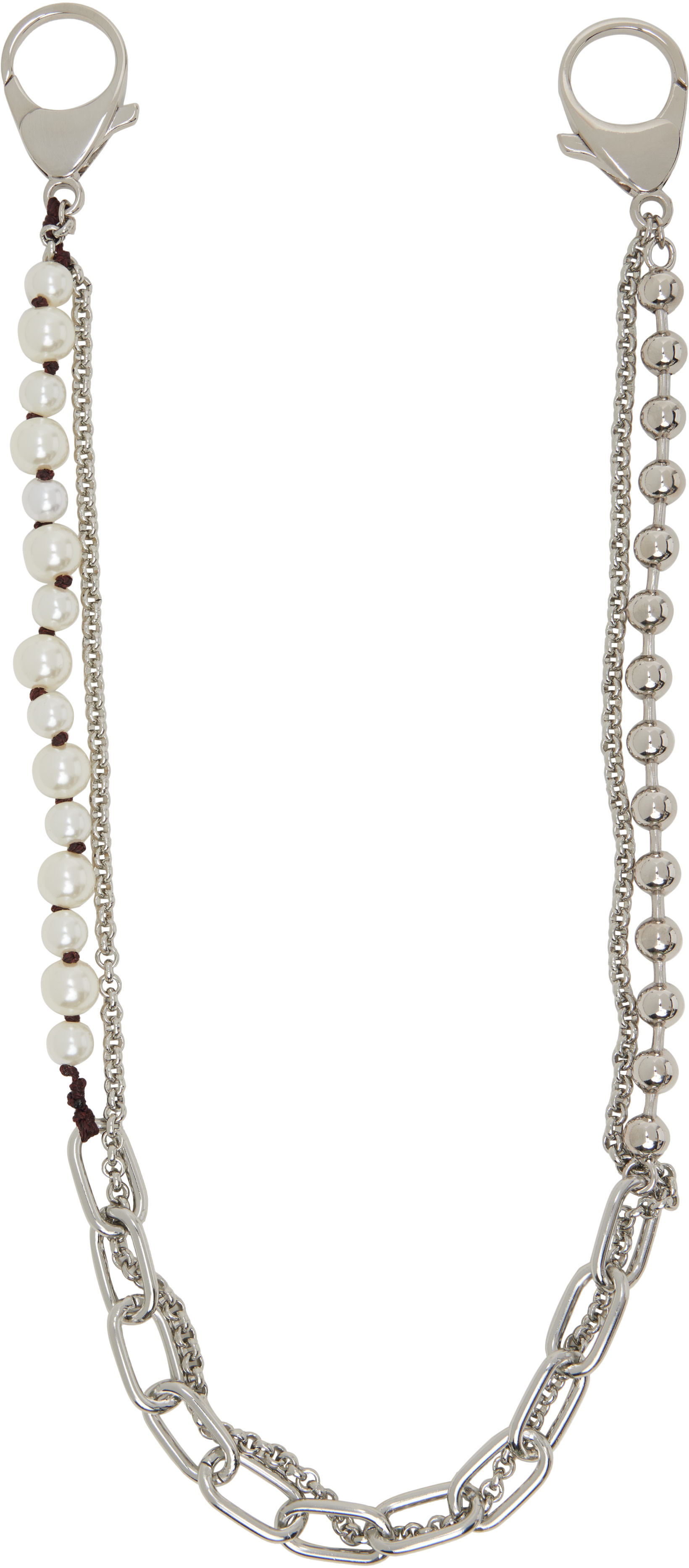 Marni: シルバー＆ホワイト Metal & Faux-Pearls Charm ウォレット