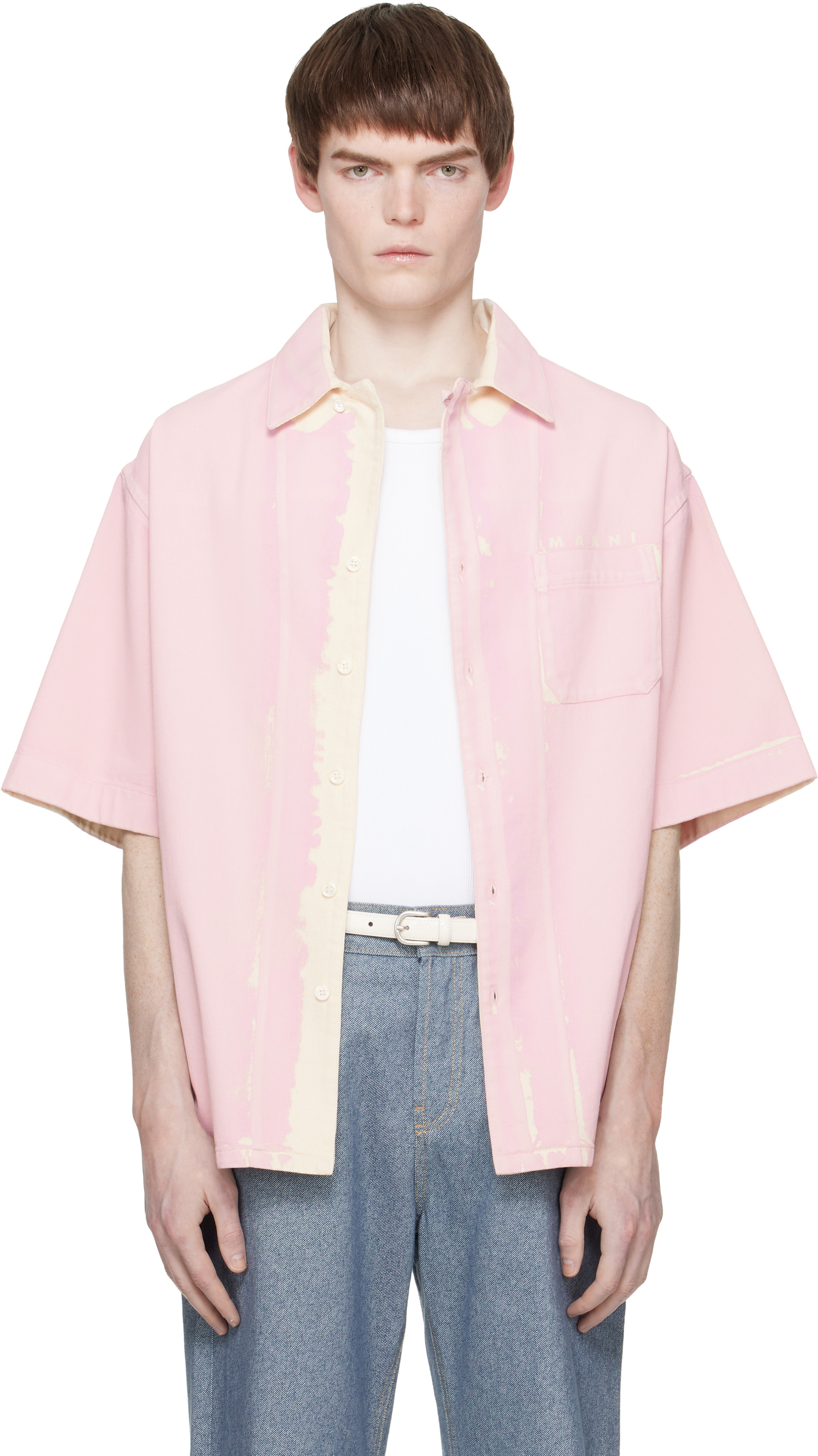 Marni - 핑크 실크스크린 데님 셔츠