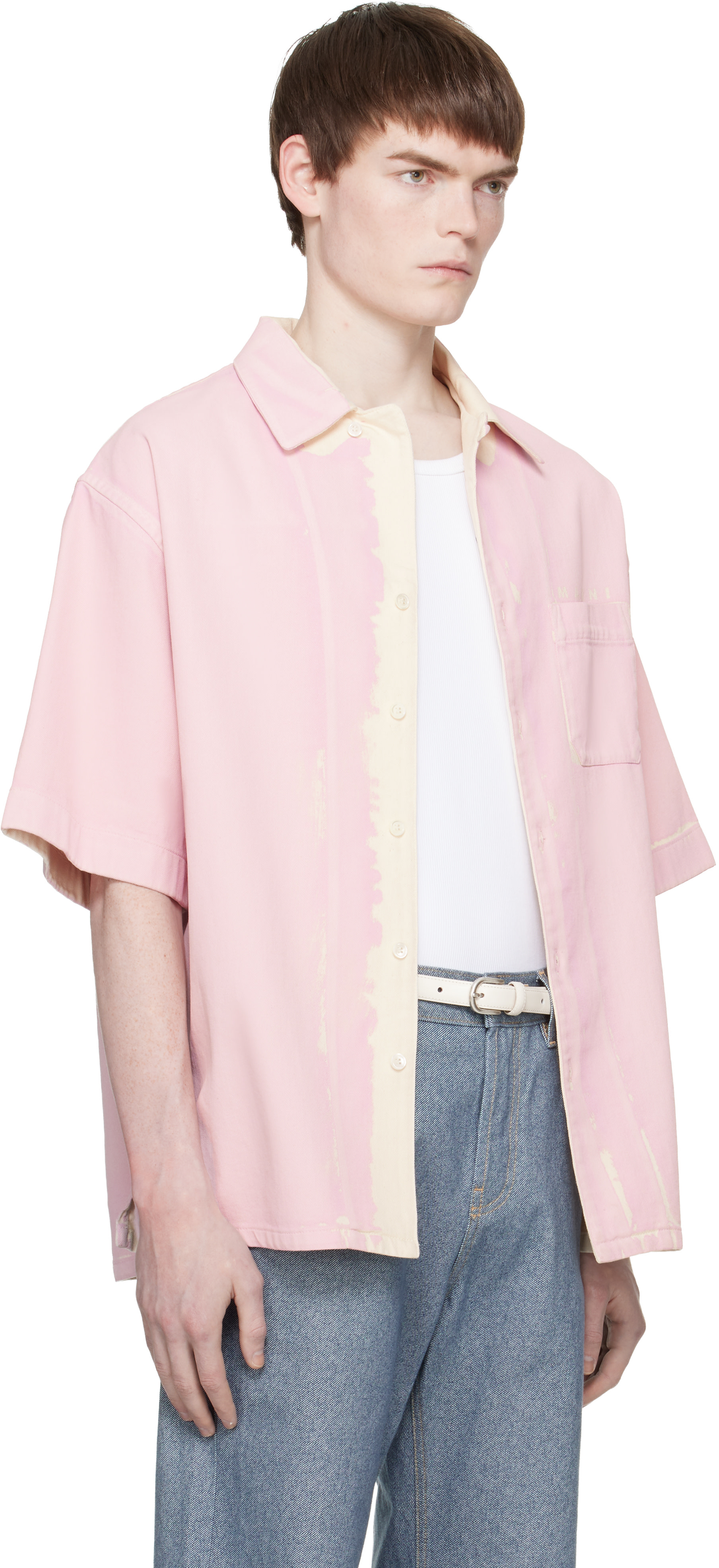 Marni - 핑크 실크스크린 데님 셔츠