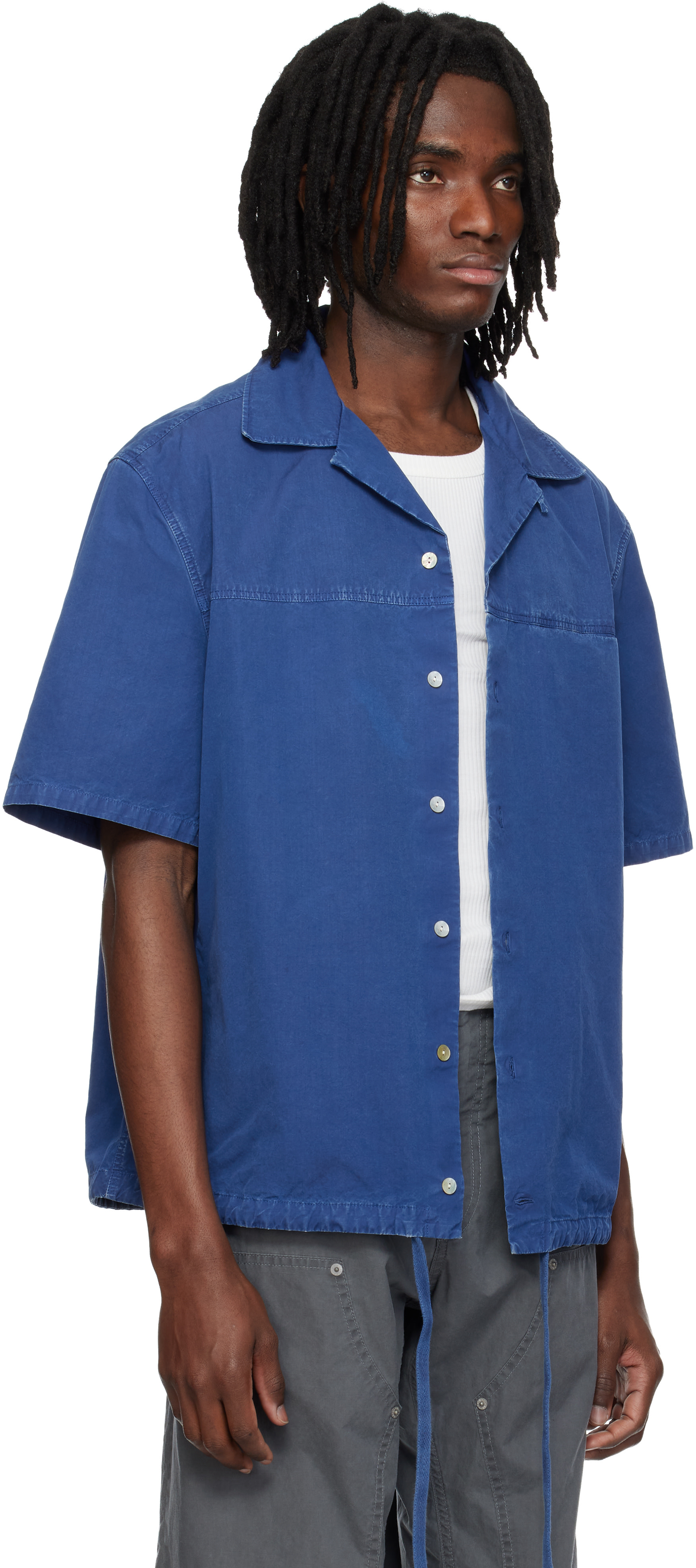 Marni - Blue Drawstring Hem Cotton Shirt