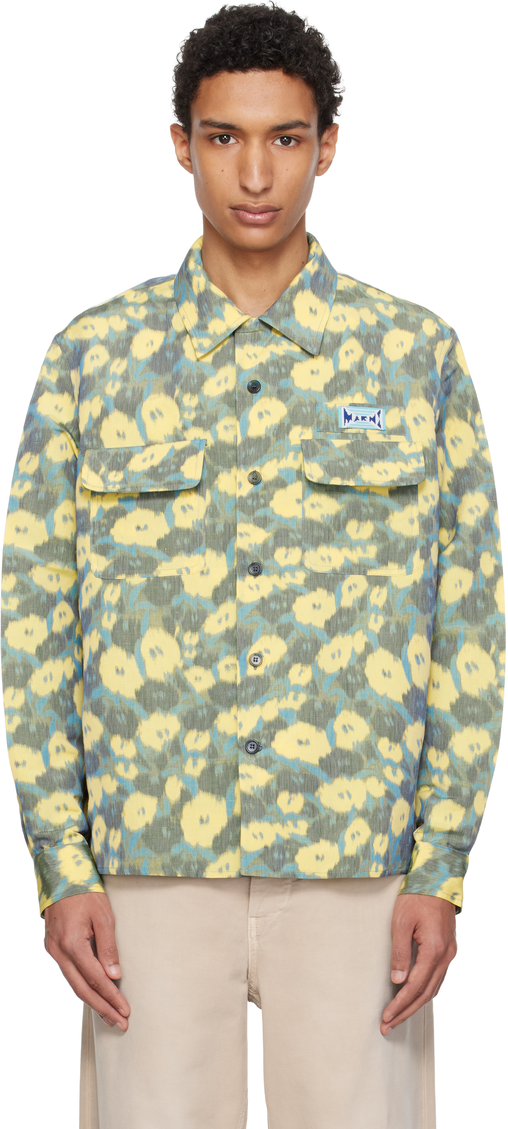 green and yellow dress shirt Marni: & Linen Blend Blurry Floral Print sale-bestselling-gift