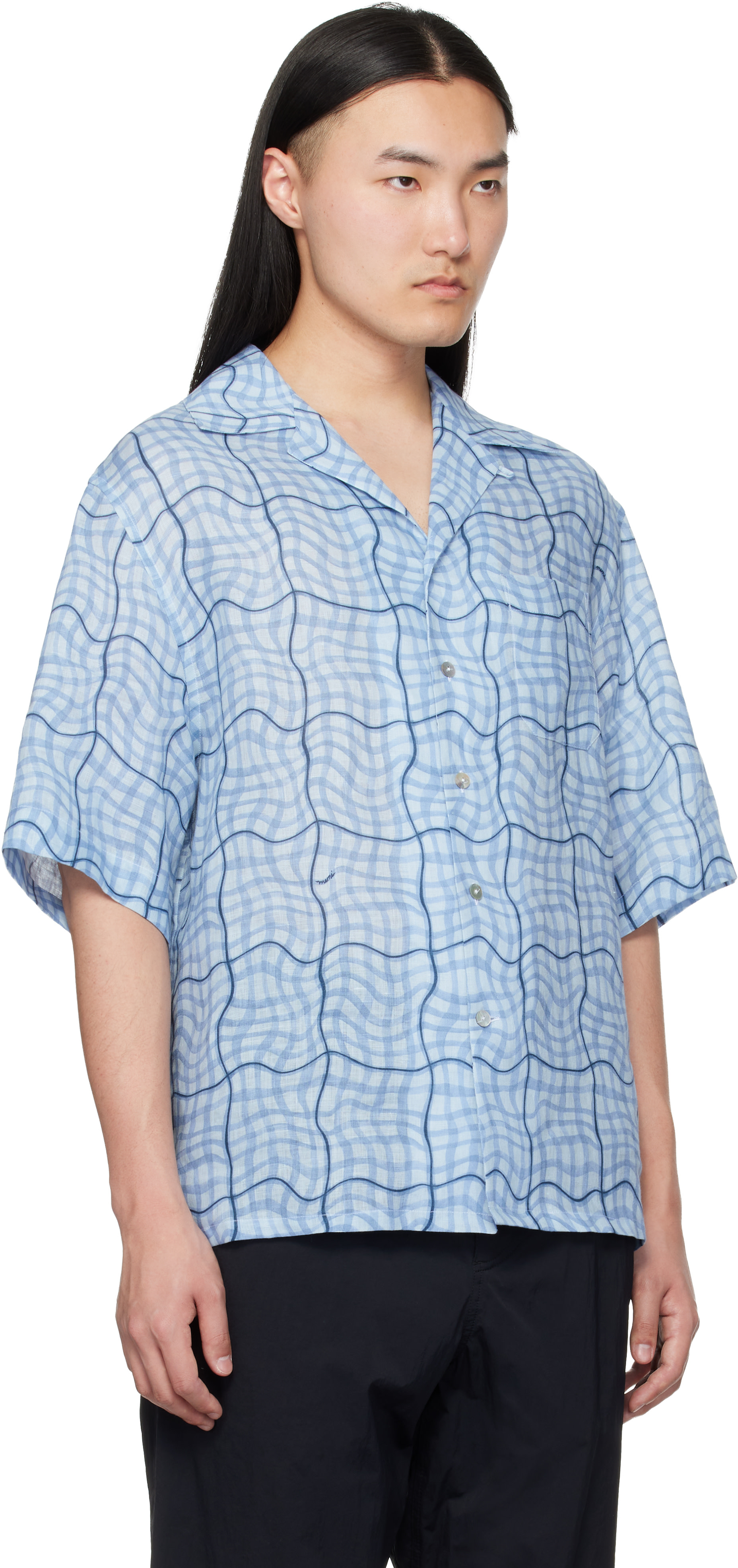 Marni: Blue Checked Shirt | SSENSE Bahrain