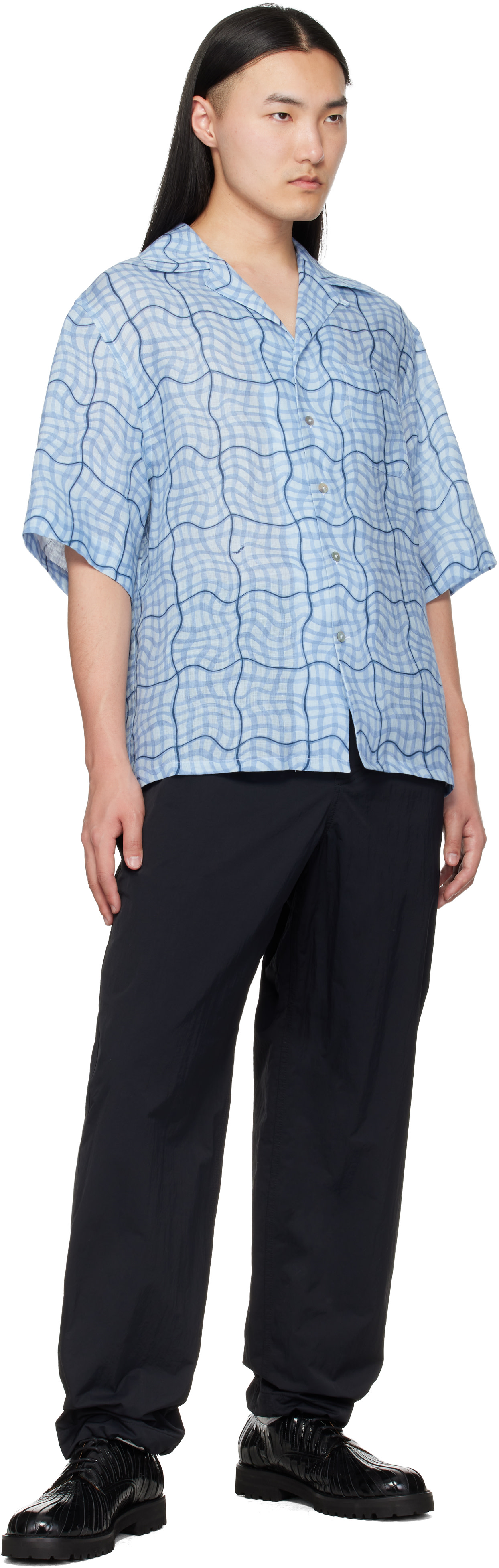 Marni: Blue Checked Shirt | SSENSE Bahrain