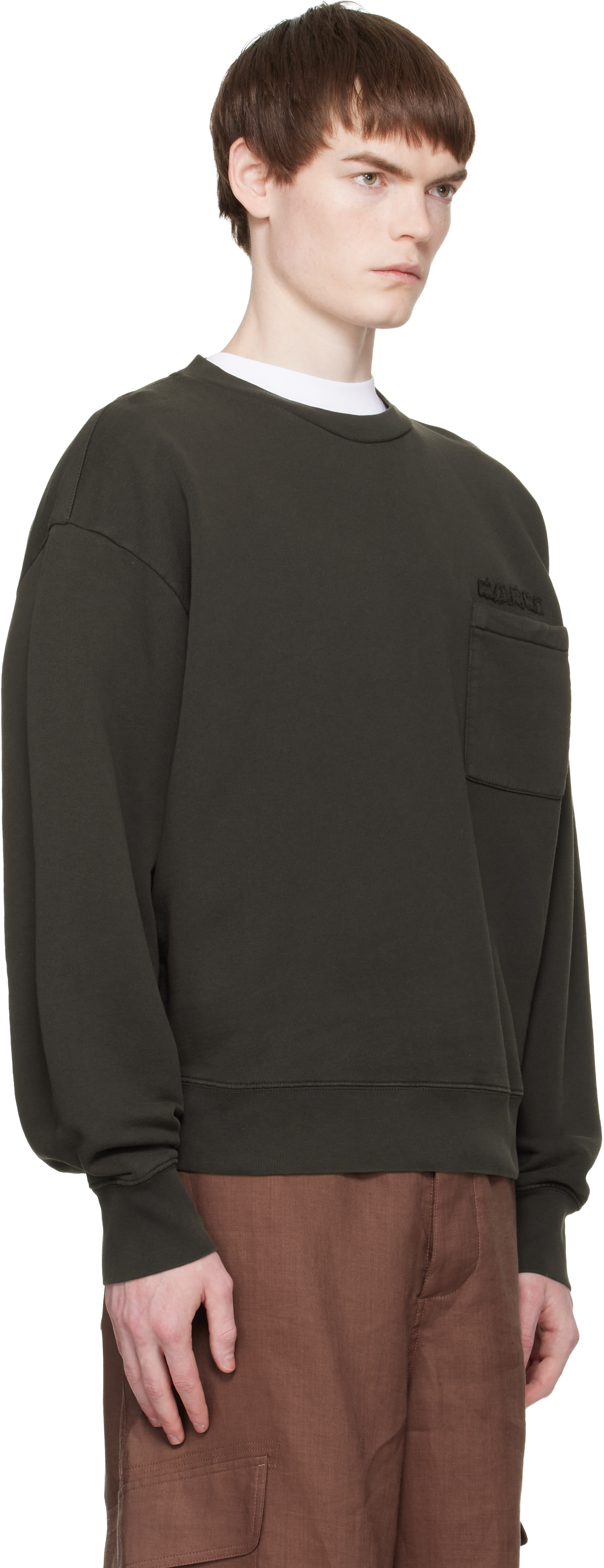 Marni - Pull molletonné brun en coton à appliqués à logo