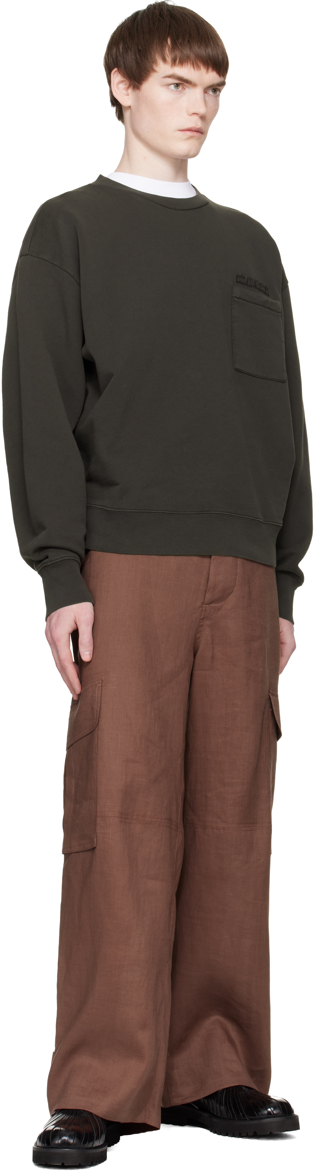 Marni - Pull molletonné brun en coton à appliqués à logo