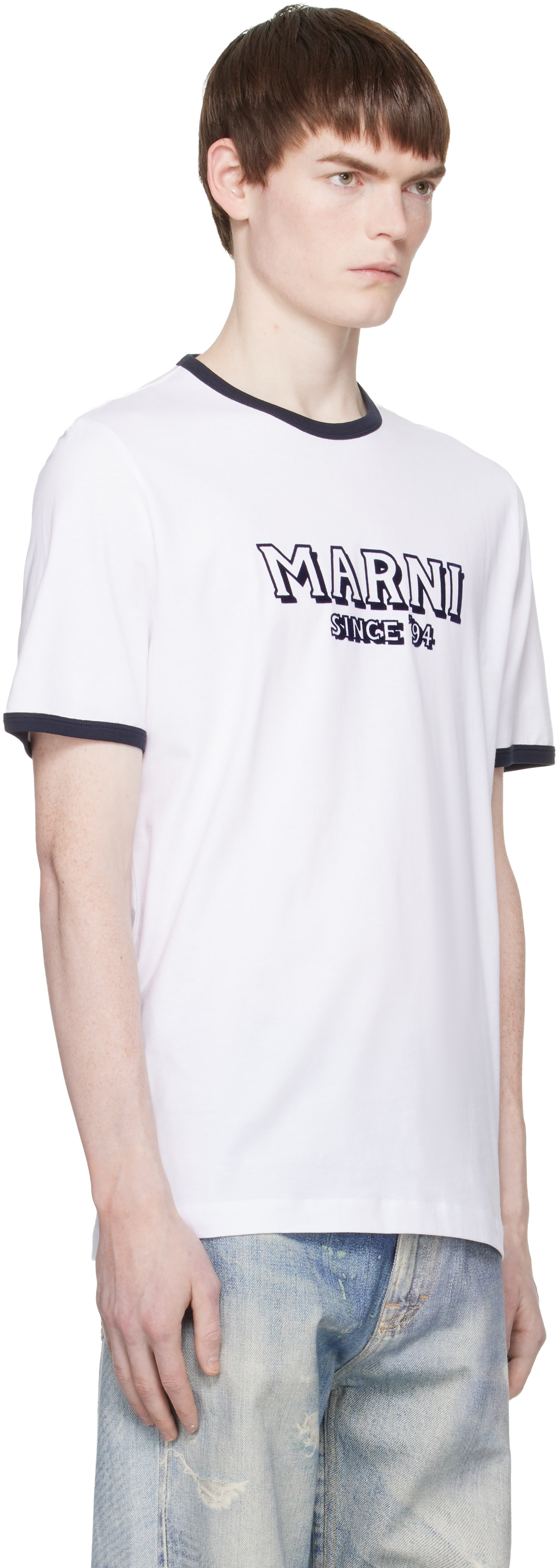 Marni: ホワイト コットン コントラストトリム Tシャツ | SSENSE 日本