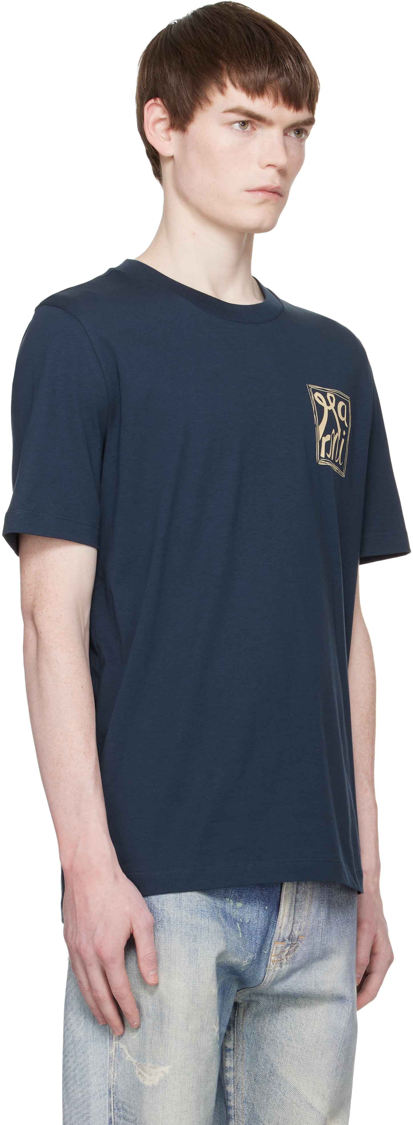Marni - Navy Cotton 'Marni Frame Logo Print' T-shirt