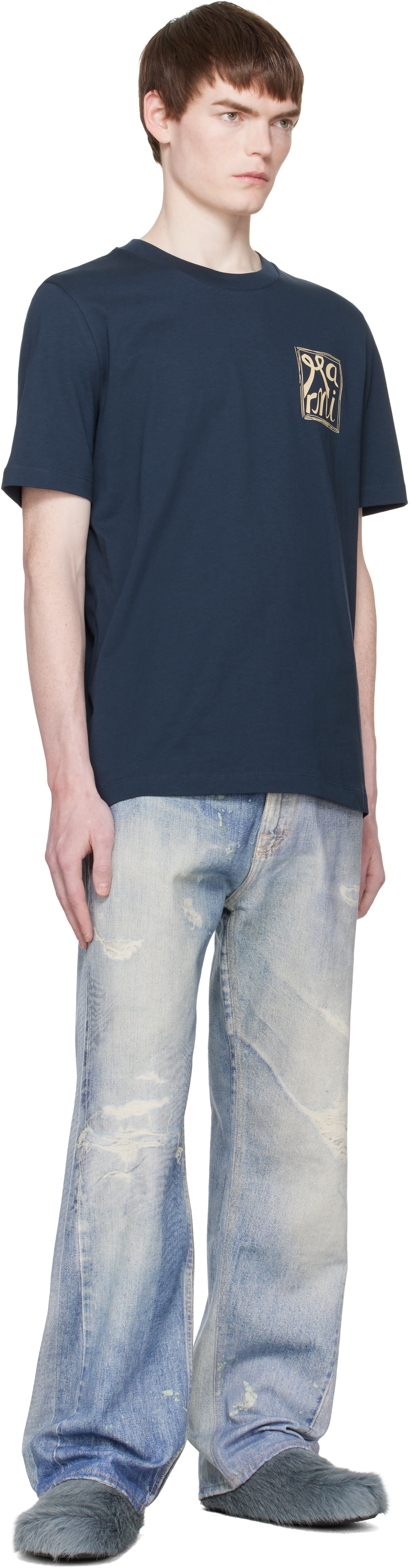 Marni - Navy Cotton 'Marni Frame Logo Print' T-shirt