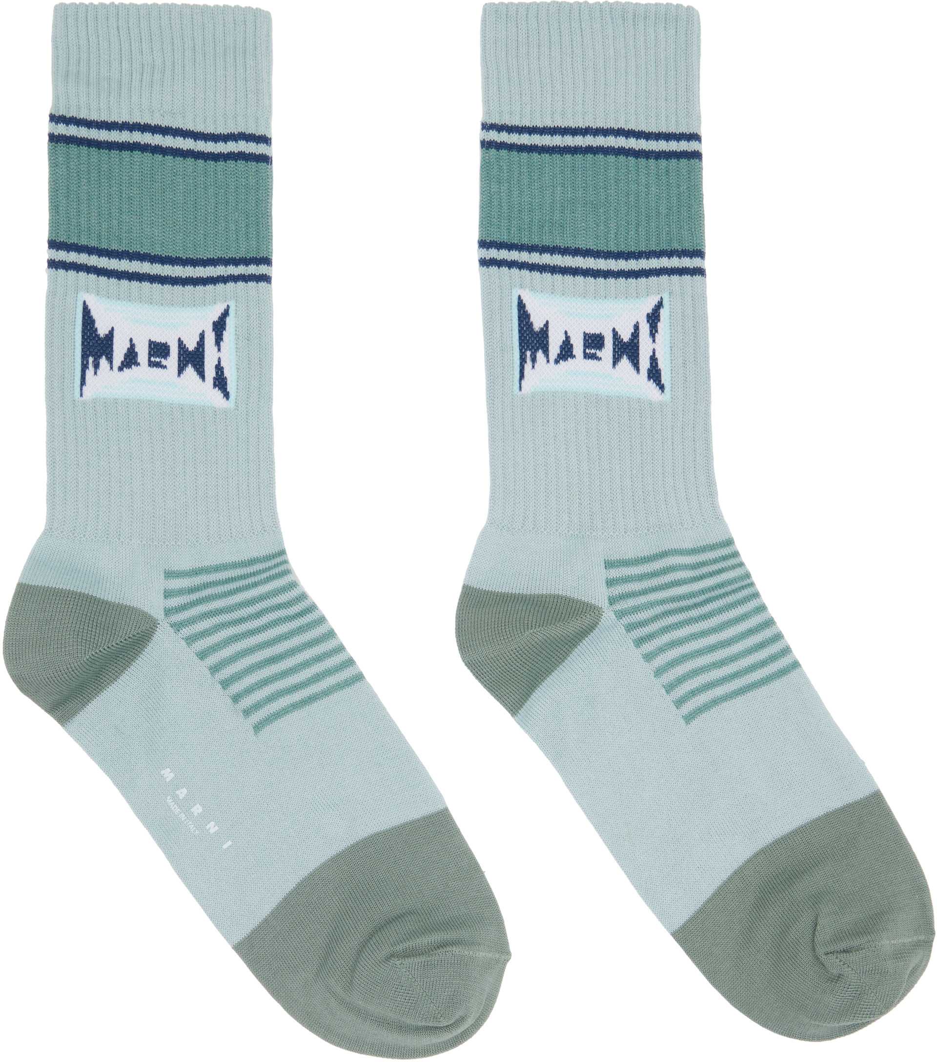 Marni - Blue Cotton Jacquard Logo Socks