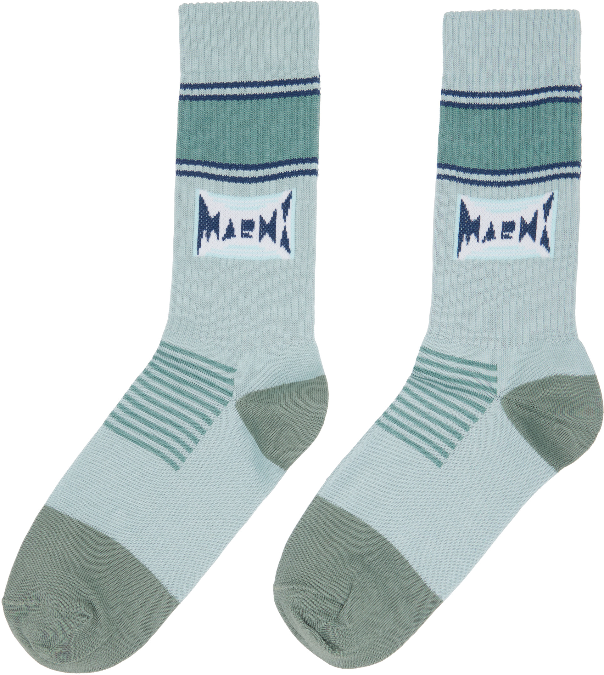 Marni - Blue Cotton Jacquard Logo Socks