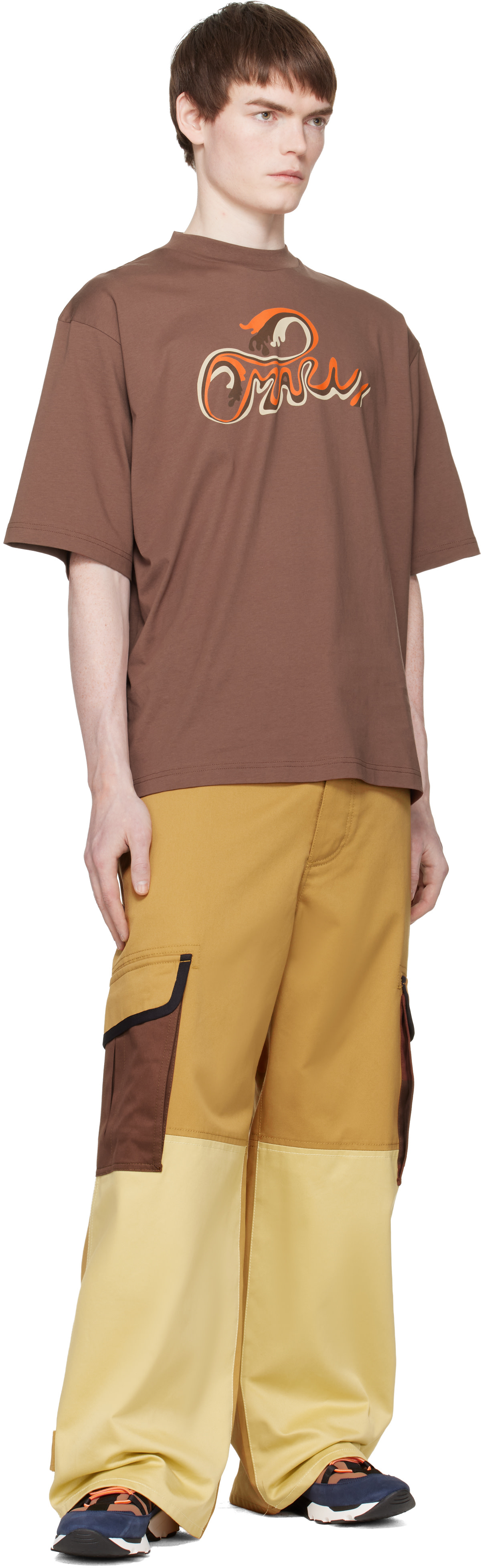 Marni: ブラウン＆ネイビー Lycra シューレース ランニングスニーカー