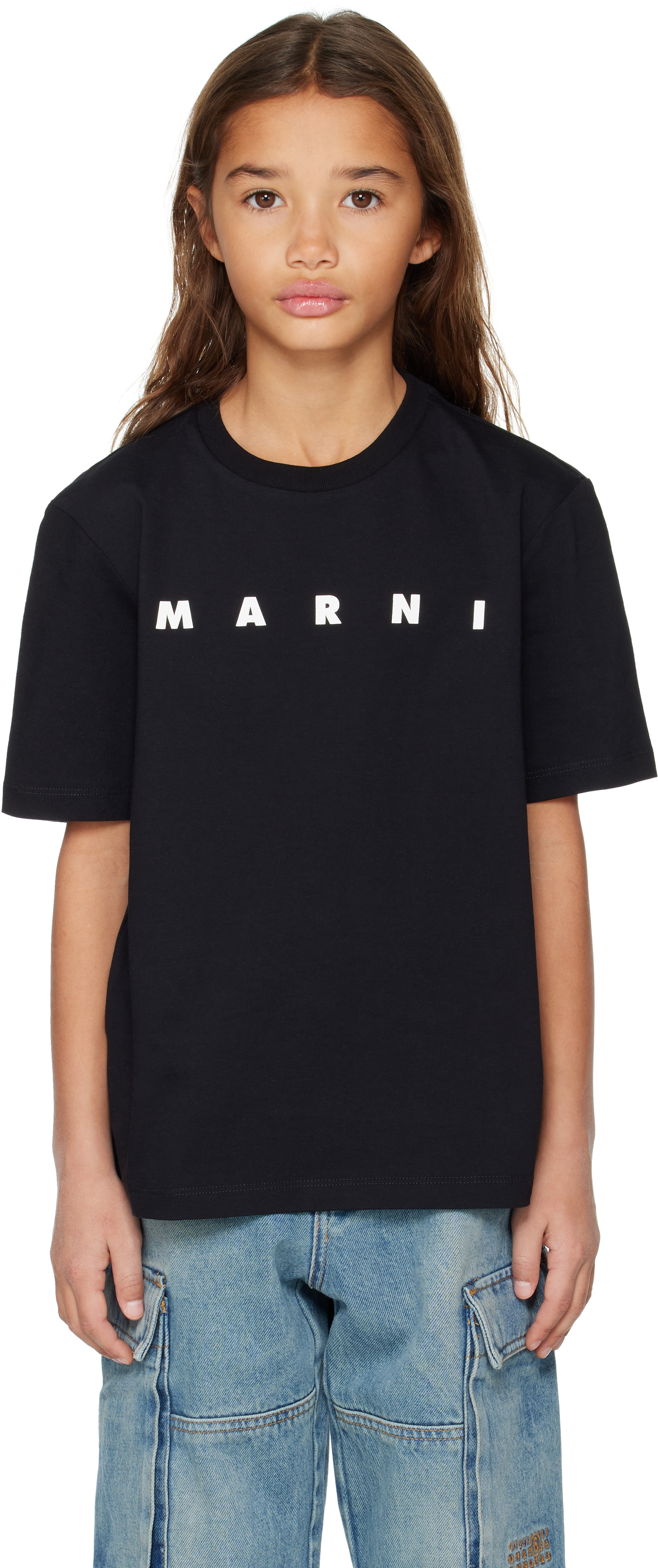 Marni: Kids Black Cotton Logo T-shirt | SSENSE