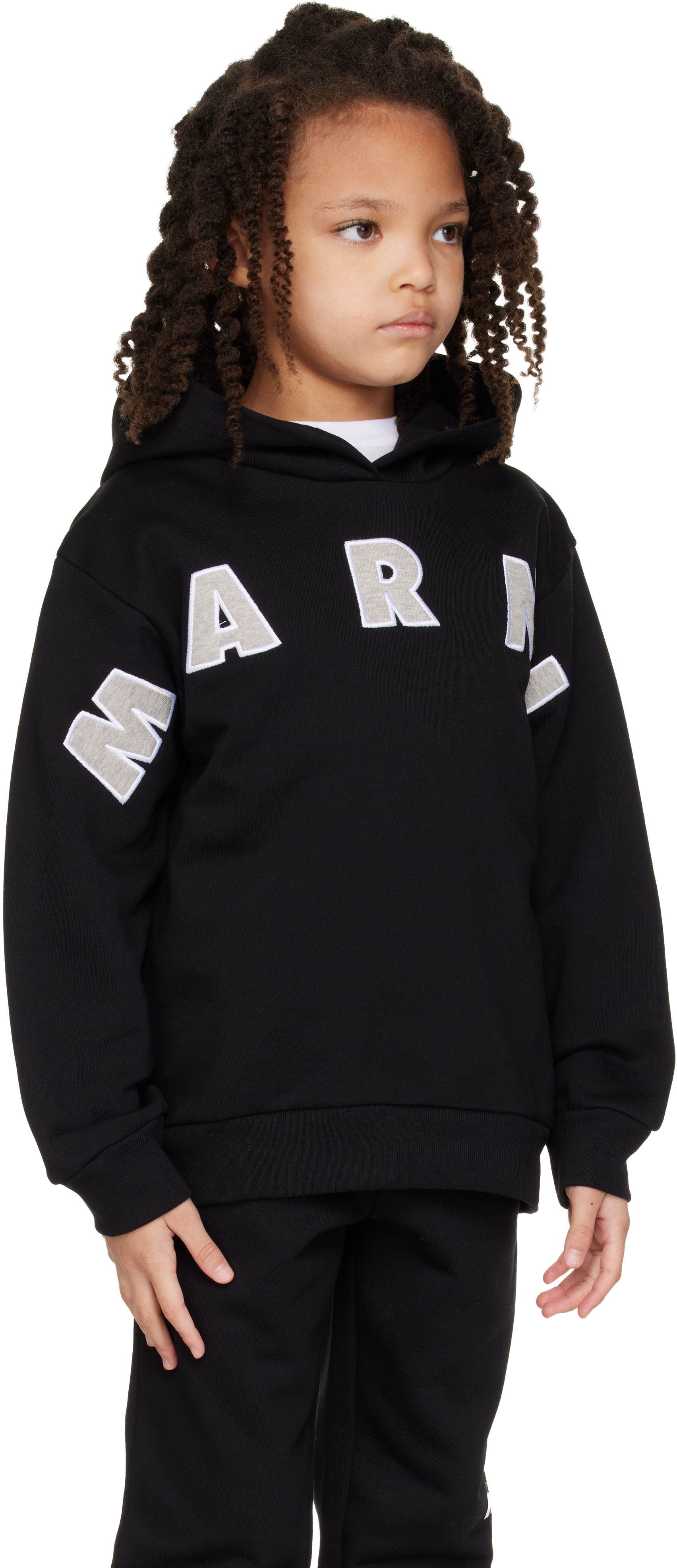 Marni - Enfant | Pull à capuche noir à appliqués à logo