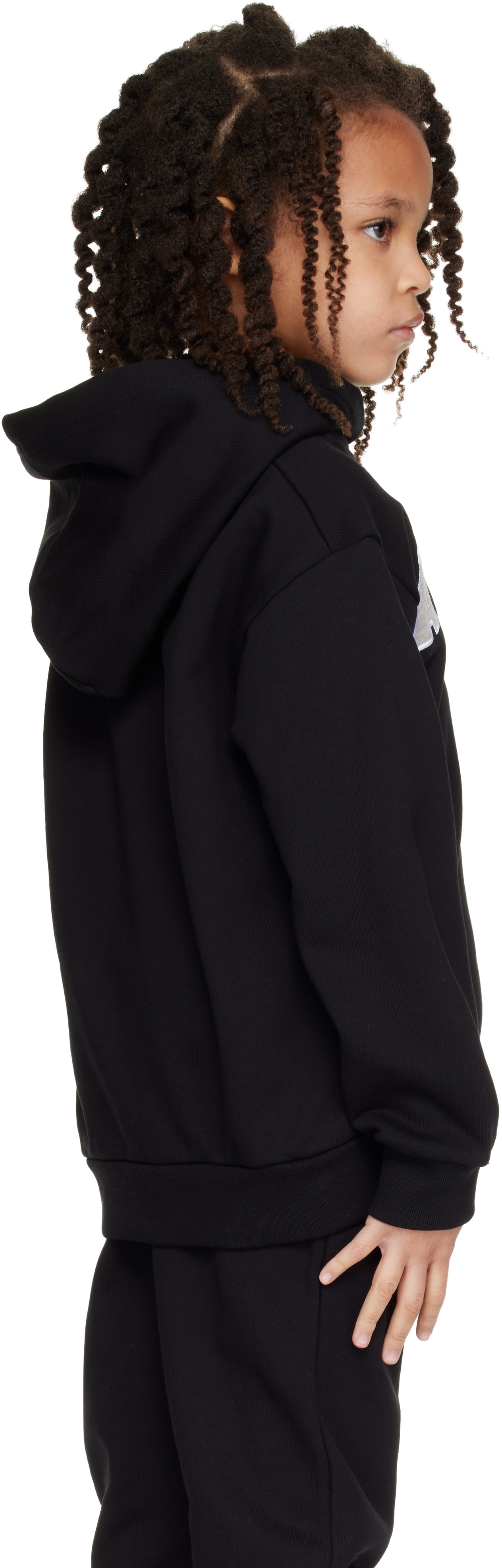 Marni - Enfant | Pull à capuche noir à appliqués à logo