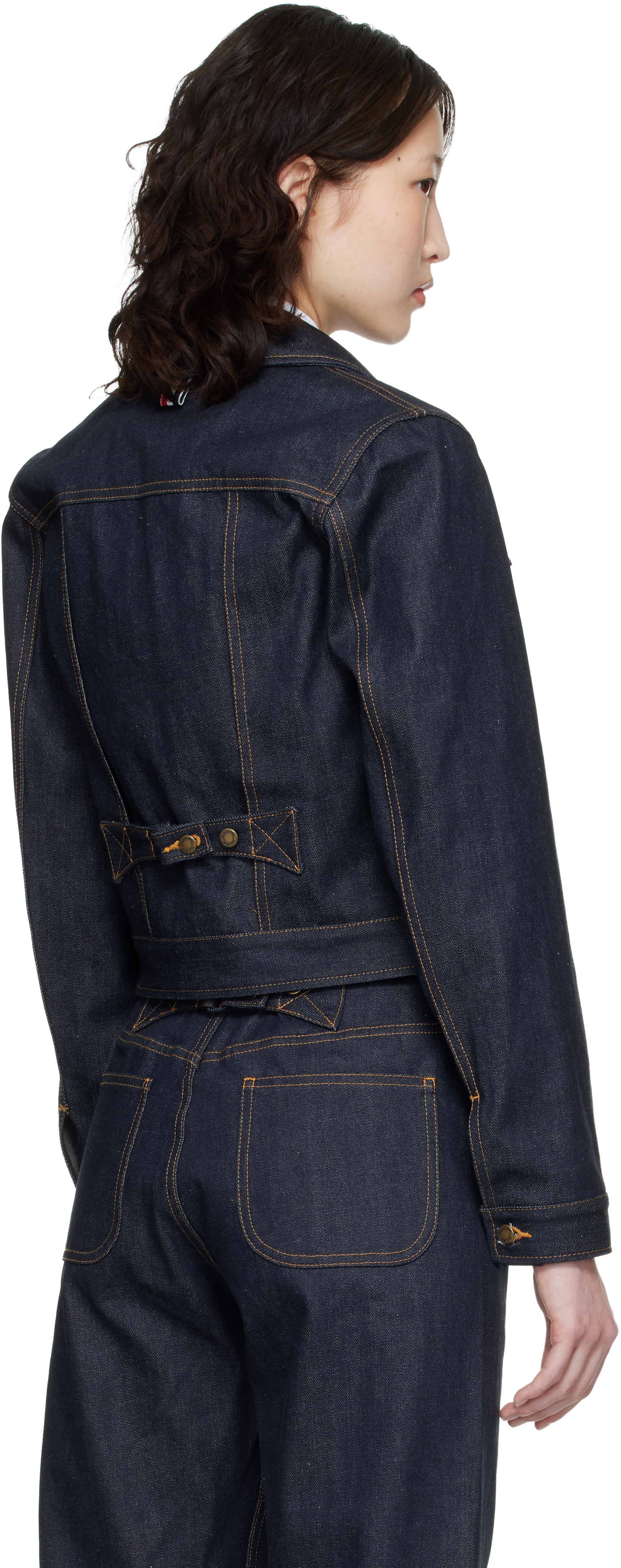 Thom Browne: Navy Shrunken Selvedge Denim Jacket | SSENSE
