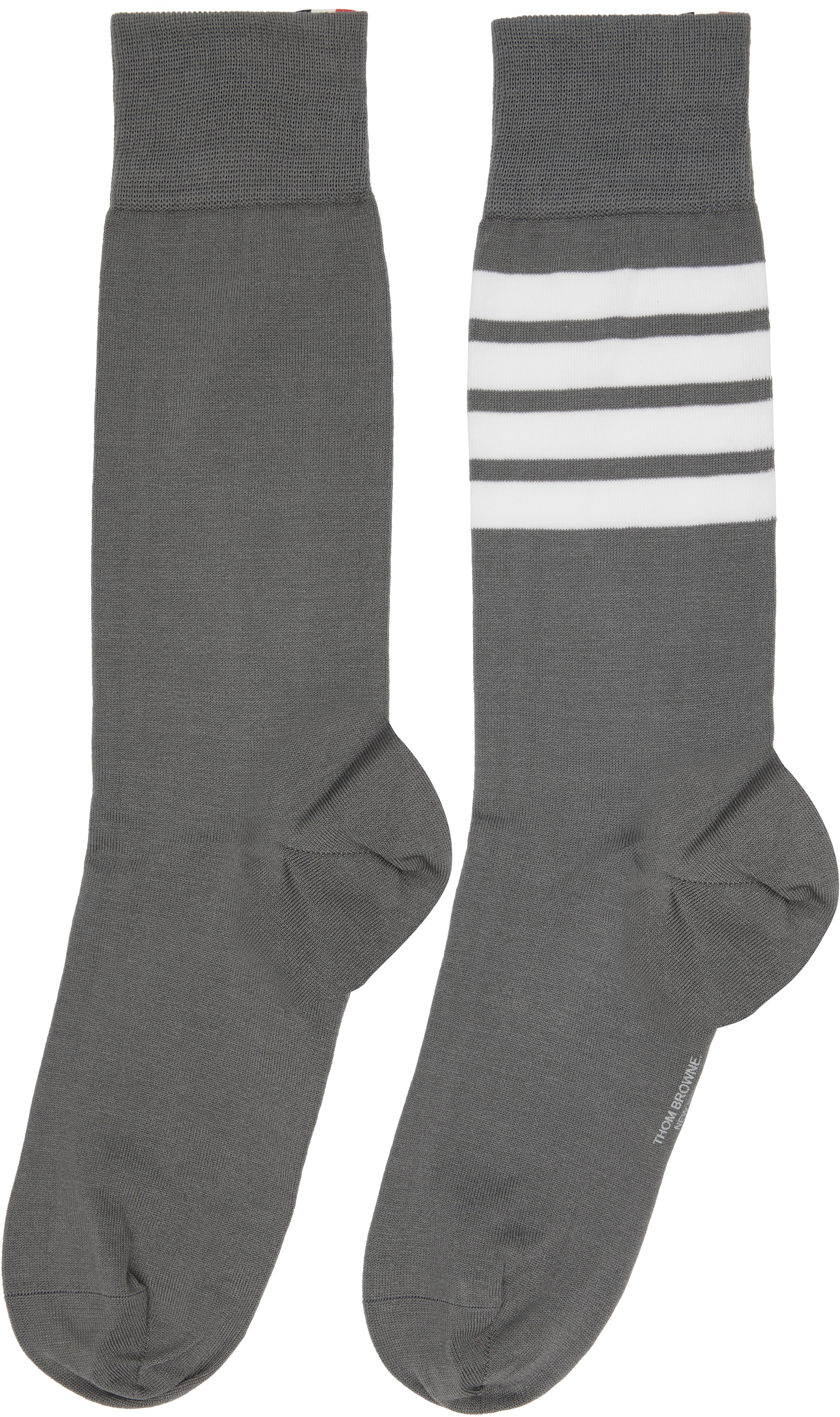 Thom Browne: Gray Cotton 4-Bar Mid Calf Socks | SSENSE