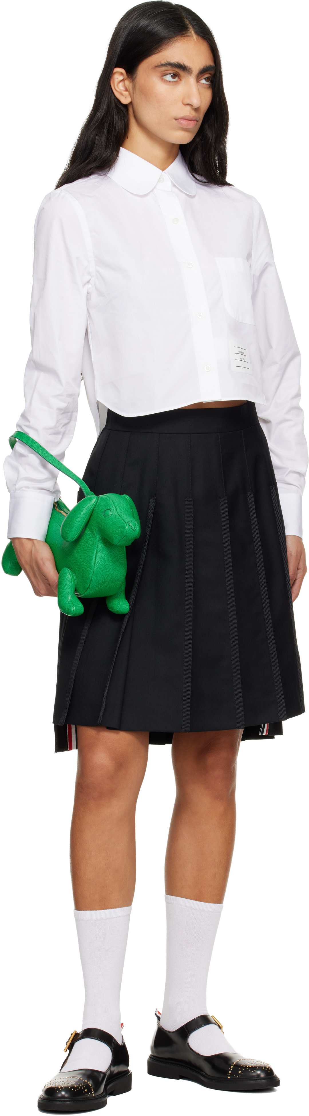 Thom Browne: Black Super 120s Twill Pleated Midi Skirt | SSENSE