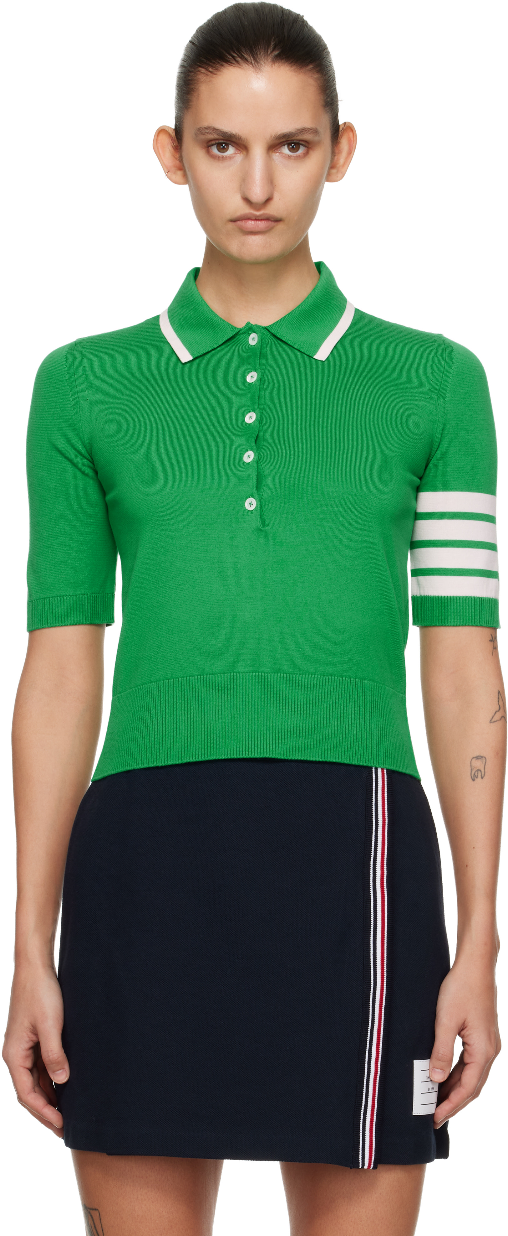 Thom Browne: グリーン Hector Intarsia Cotton 4-Bar Stripe 半袖
