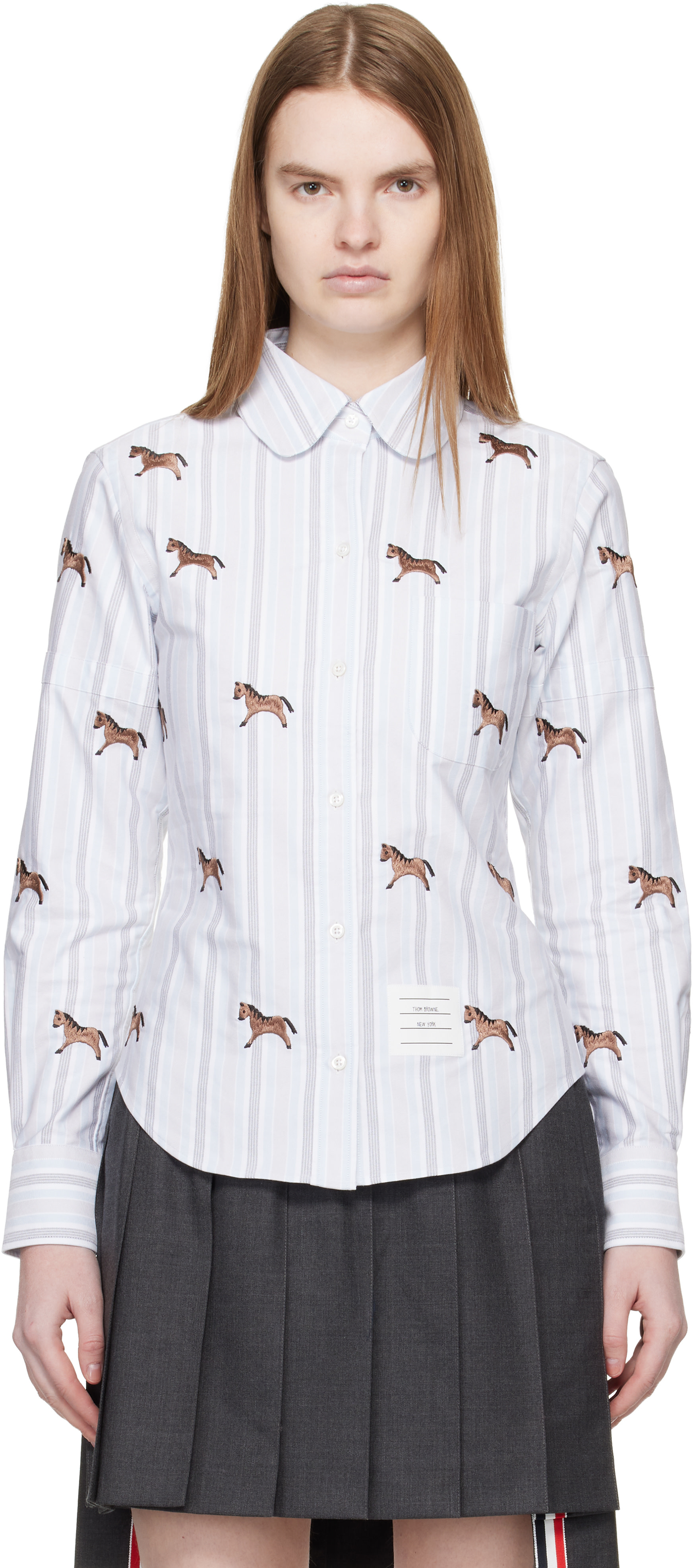 Thom Browne: ブルー Horse 4-Bar クロップド オックスフォードシャツ