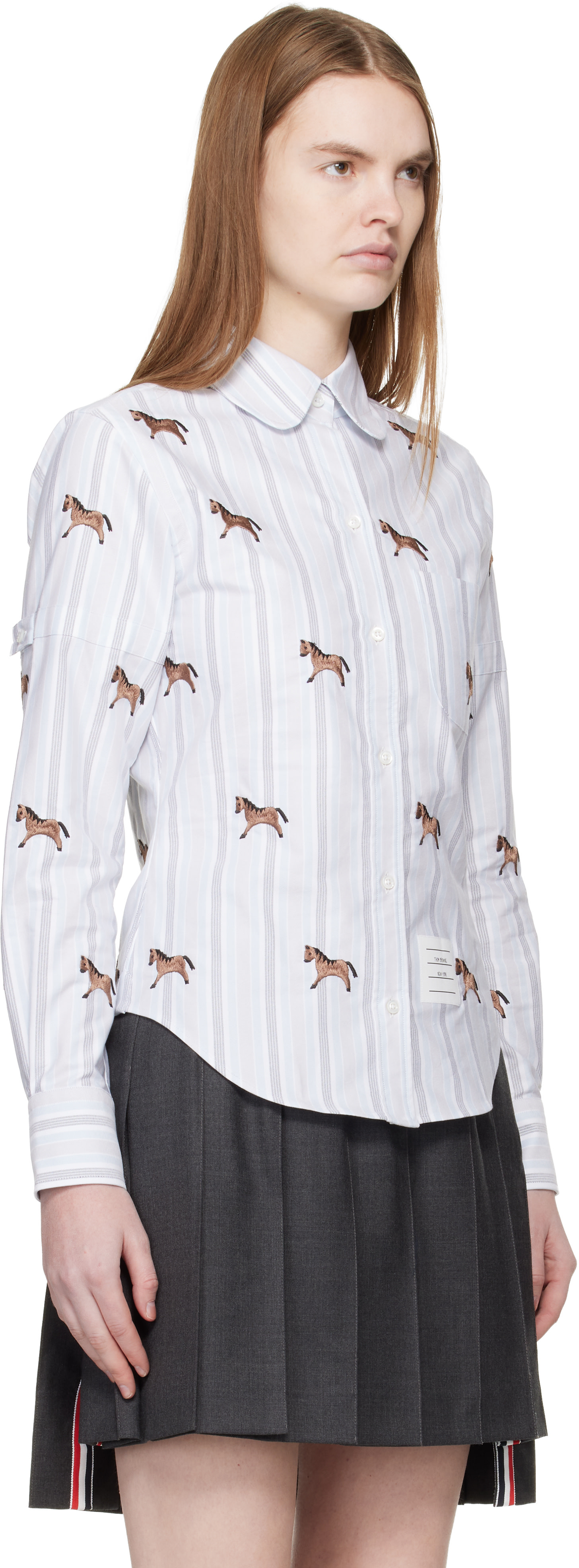 Thom Browne: ブルー Horse 4-Bar クロップド オックスフォードシャツ