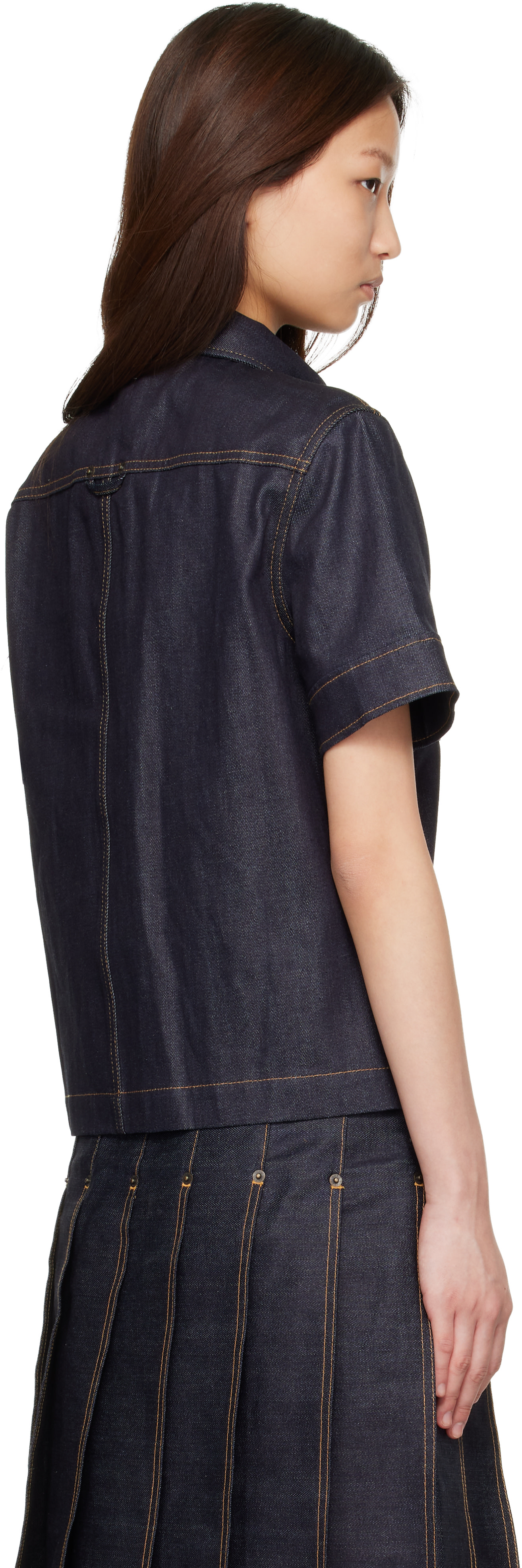 Thom Browne: ネイビー Straight Hem Button Down Point Collar デニム