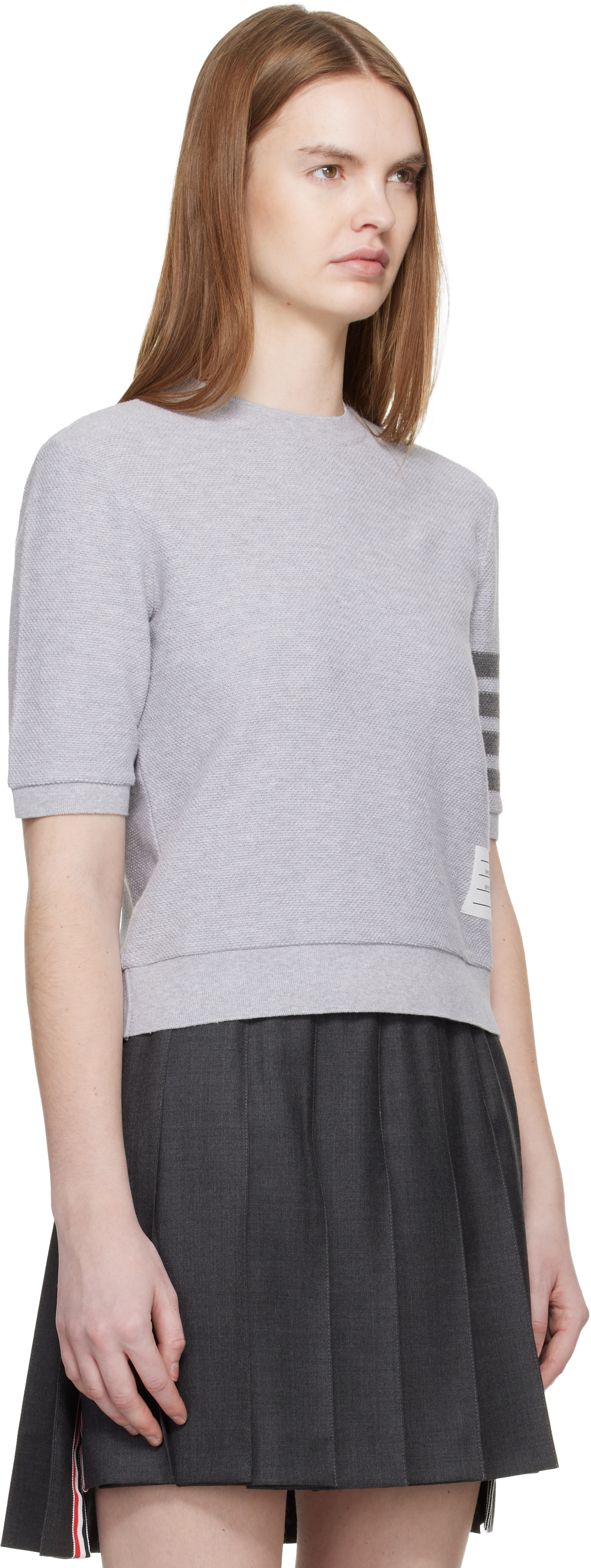 Thom Browne: グレー 4-Bar テクスチャード コットンピケ Tシャツ