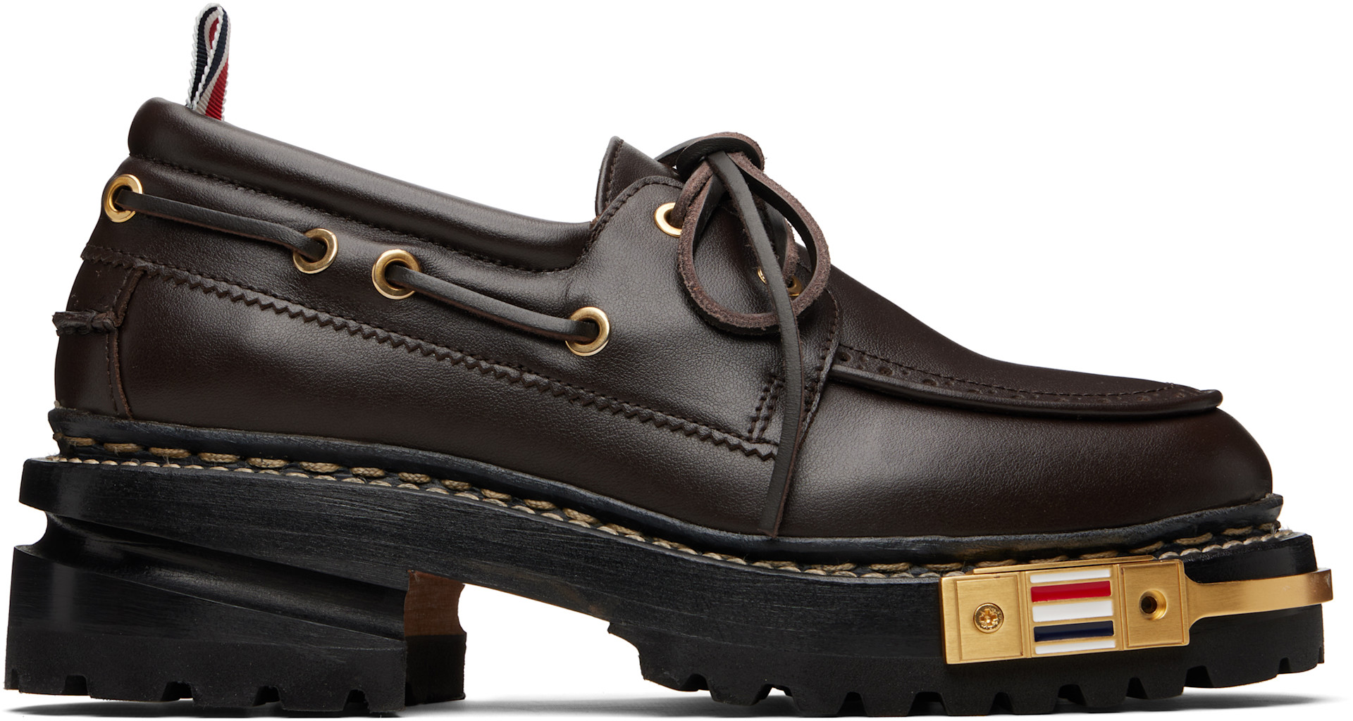 Thom Browne: Brown Vitello Calf Hiking Leather Sole Boat Shoes