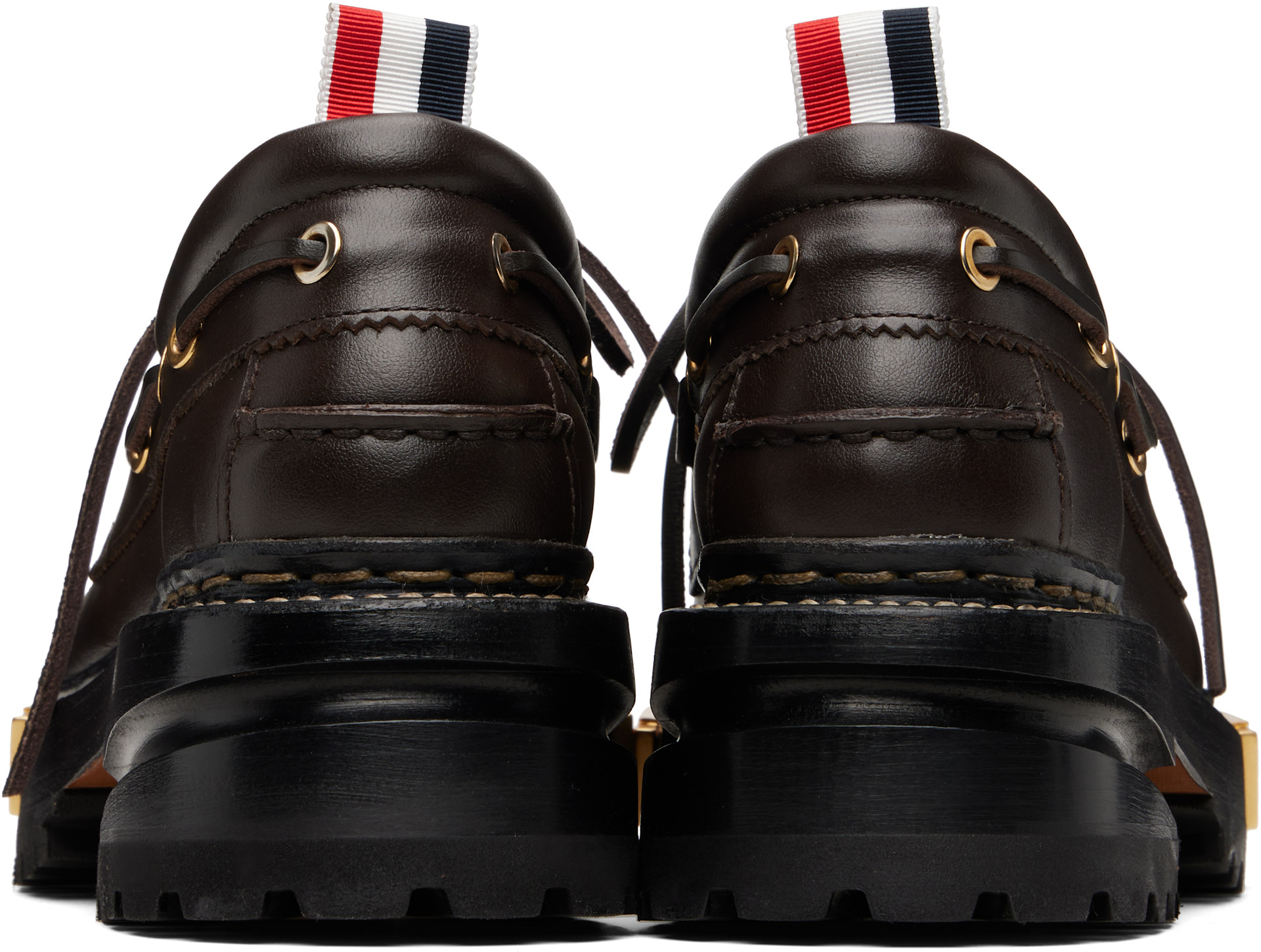 Thom Browne: Brown Vitello Calf Hiking Leather Sole Boat Shoes