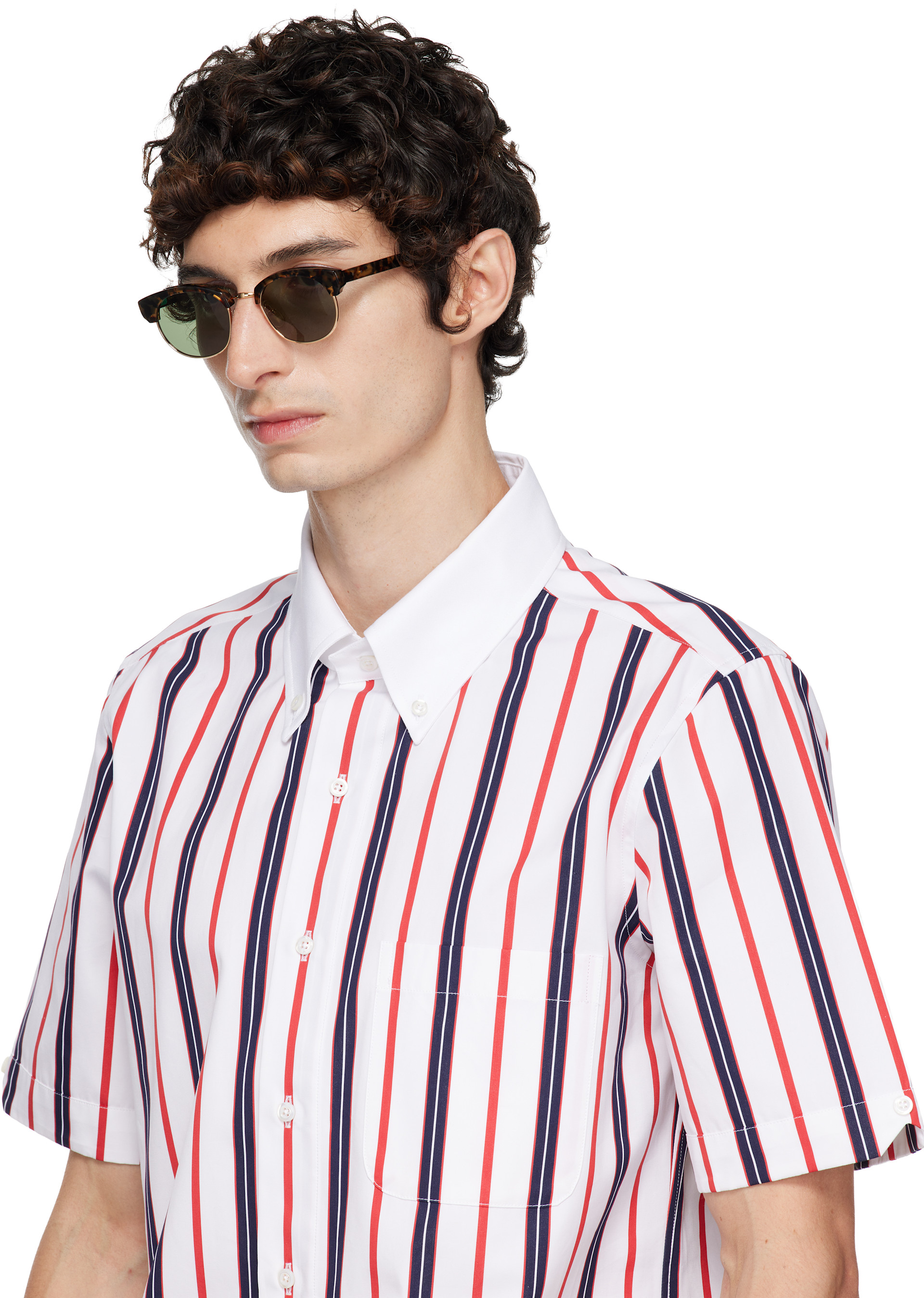 Thom Browne - 브라운 아세테이트 & 티타늄 오벌 선글라스