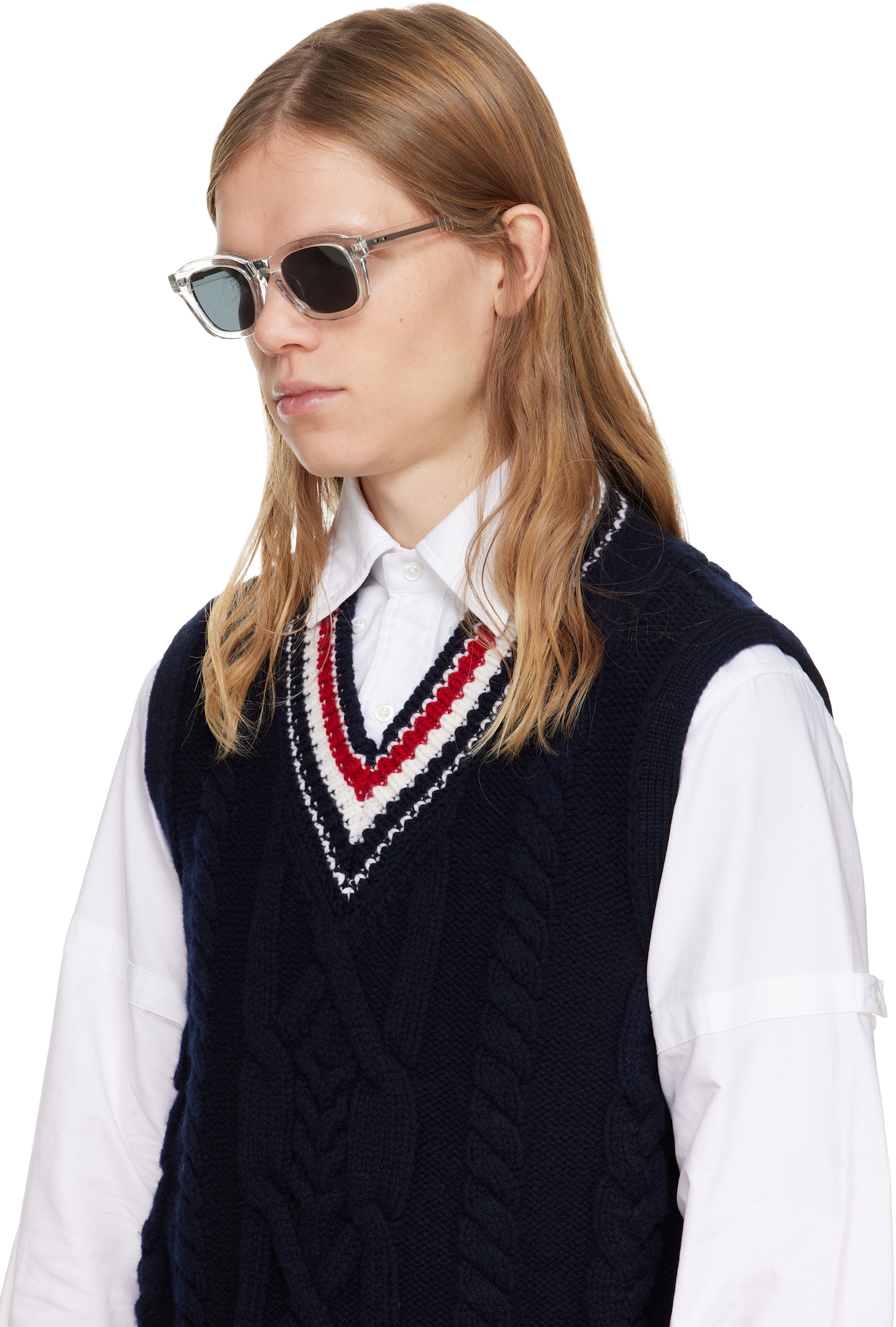 Thom Browne - 투명 아세테이트 렉탱글 선글라스
