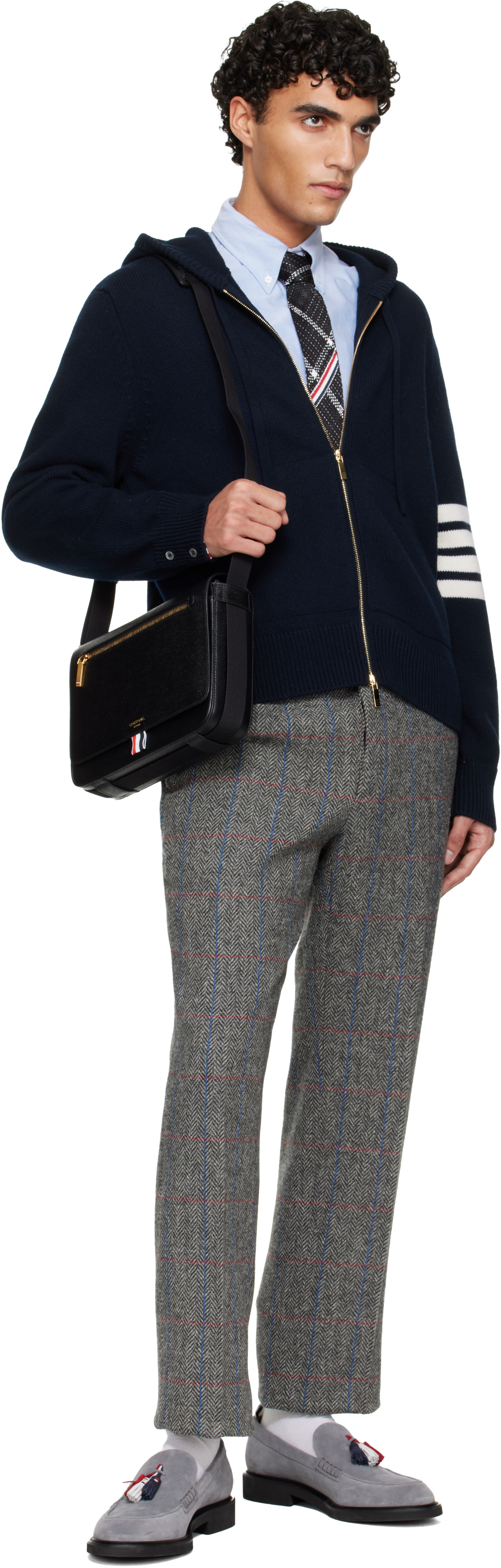 Thom Browne: ブラック RWB プレイド チェック シルクニット ネクタイ 