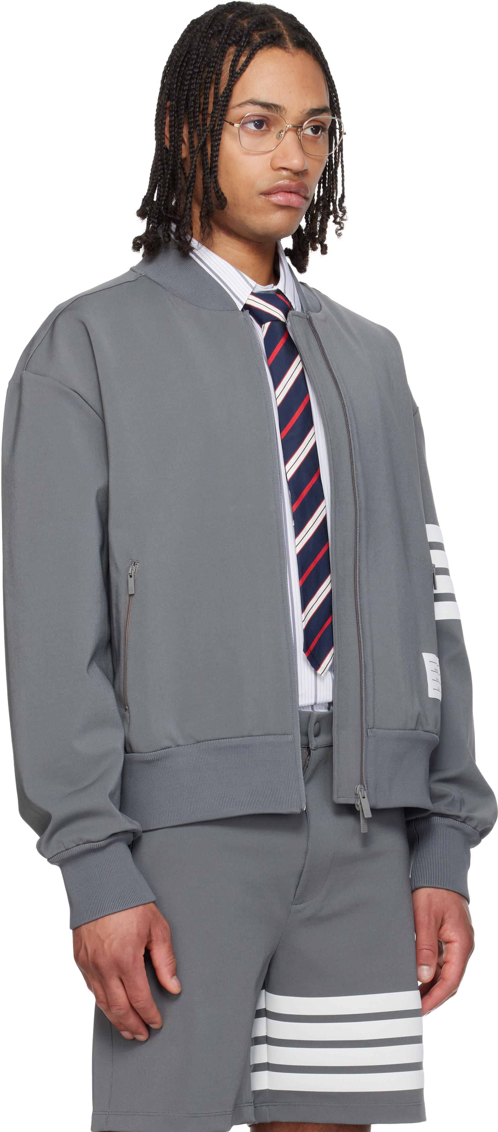 Thom Browne - Gray 4-Bar Tech Bomber Jacket