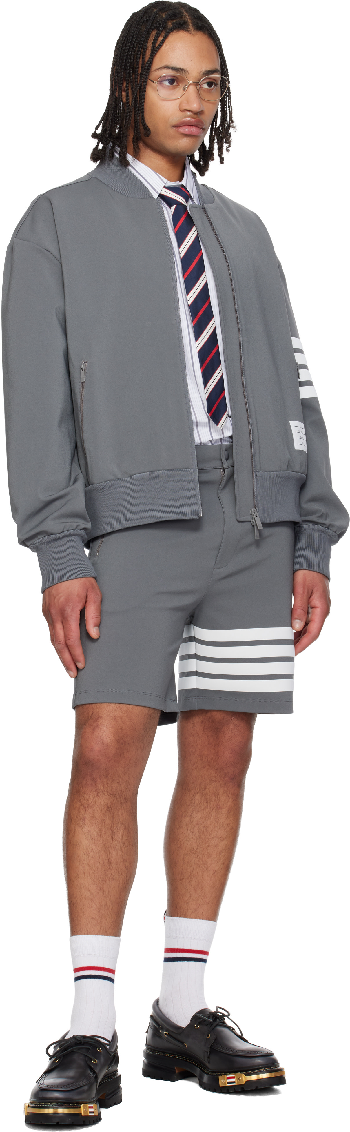 Thom Browne - Gray 4-Bar Tech Bomber Jacket