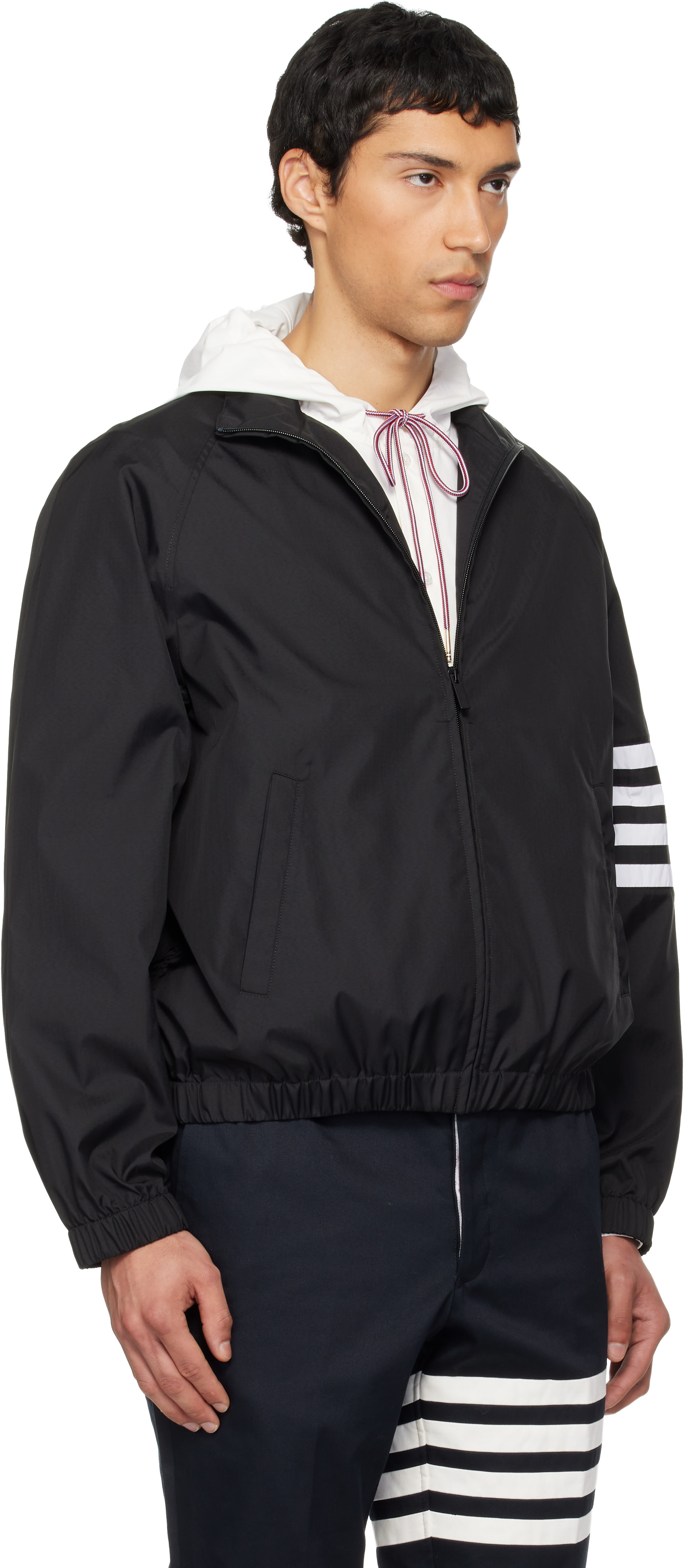 Thom Browne: Black Shiny Ripstop Raglan 4-Bar Track Jacket | SSENSE